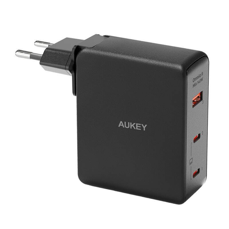 Wandladegerät Aukey PA-B7O, 1xUSB-A, 2xUSB-C, 140W GaN (schwarz)