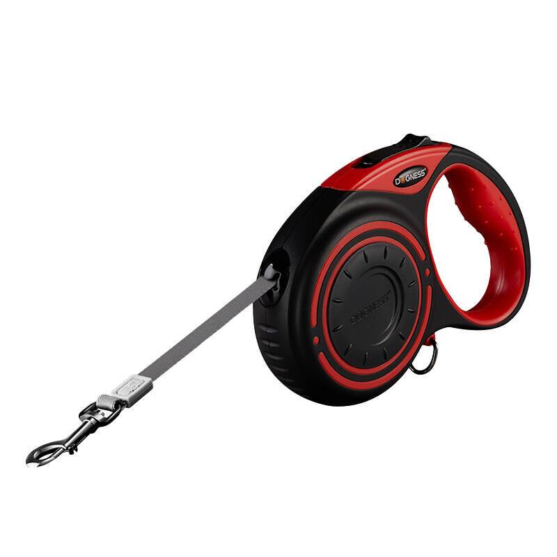 Dogness automatische Leine 5m mit Taschenlampe und Taschenbehälter (rot)