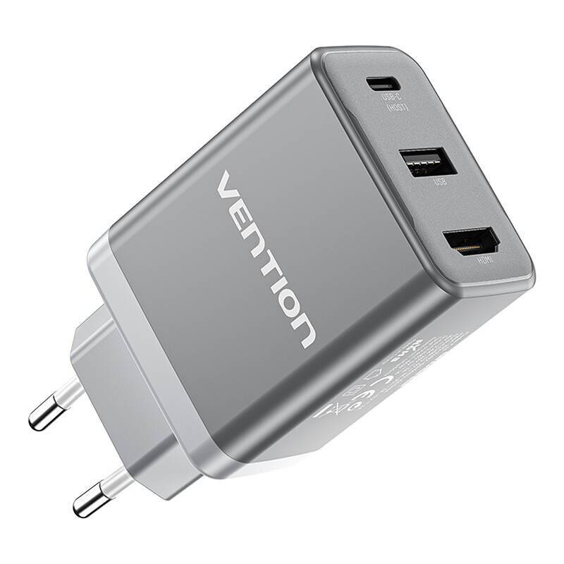Vention FJAH0-EU USB(C+A)+HDMI GaN Netzladegerät (60W/5W/4K@60Hz) (grau)