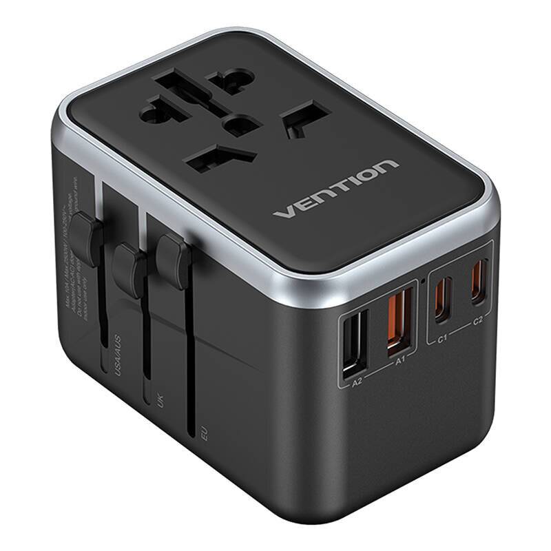 Vention FJFB0 GaN 2xUSB-C 2xUSB-A Universal Reiseadapter 65W (schwarz)
