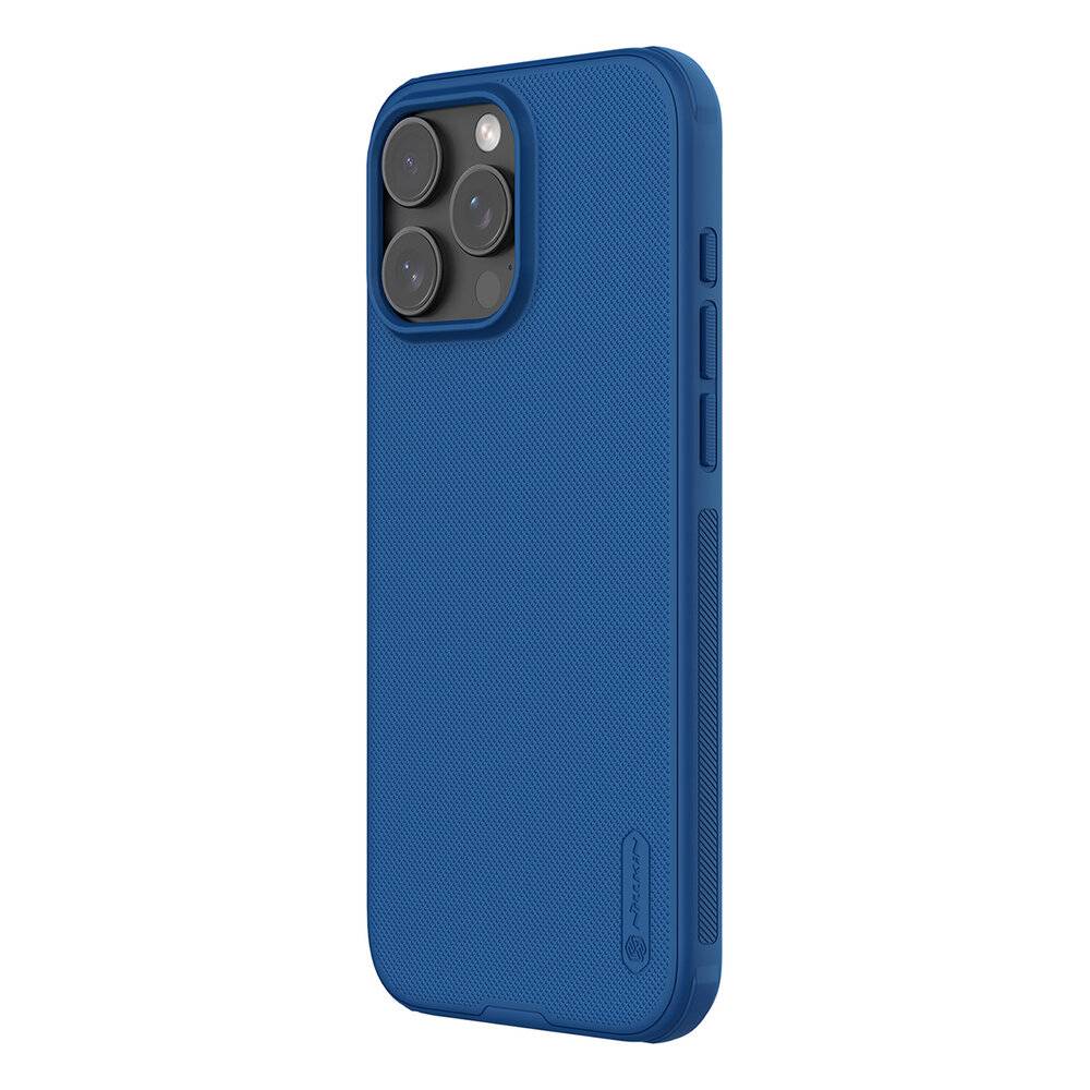 Ein blaues Smartphone-Schutzetui, das für ein Smartphone mit Multi-Objektiv-Kamera konzipiert ist, das seine strukturierte Oberfläche und präzise Ausschnitte für Tasten und Objektive präsentiert.