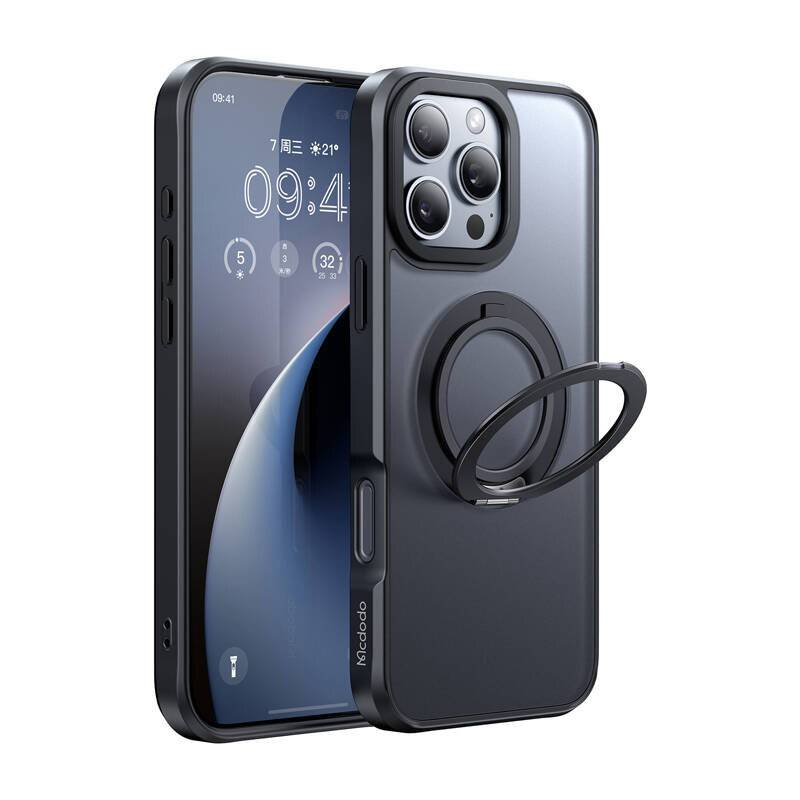 McDodo PC-4932 MagSafe Tasche für iPhone 16 Pro mit Ständer (schwarz)