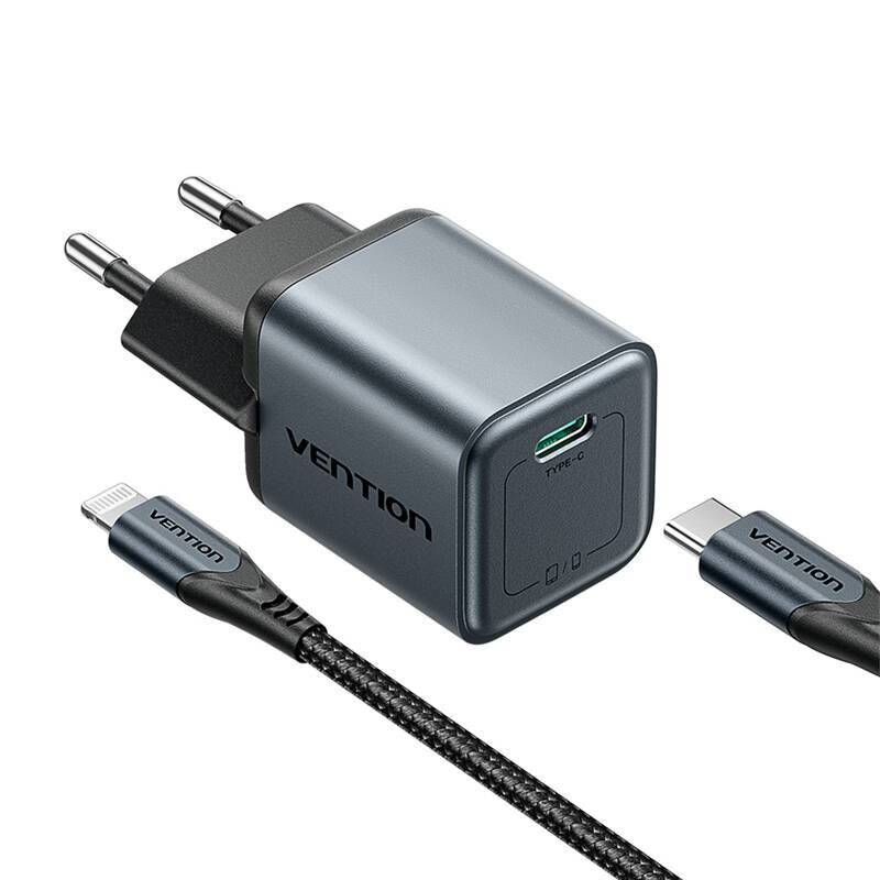 GaN Vention USB-C 20W Ladegerät + USB-C-L 1m Kabel (Grau)