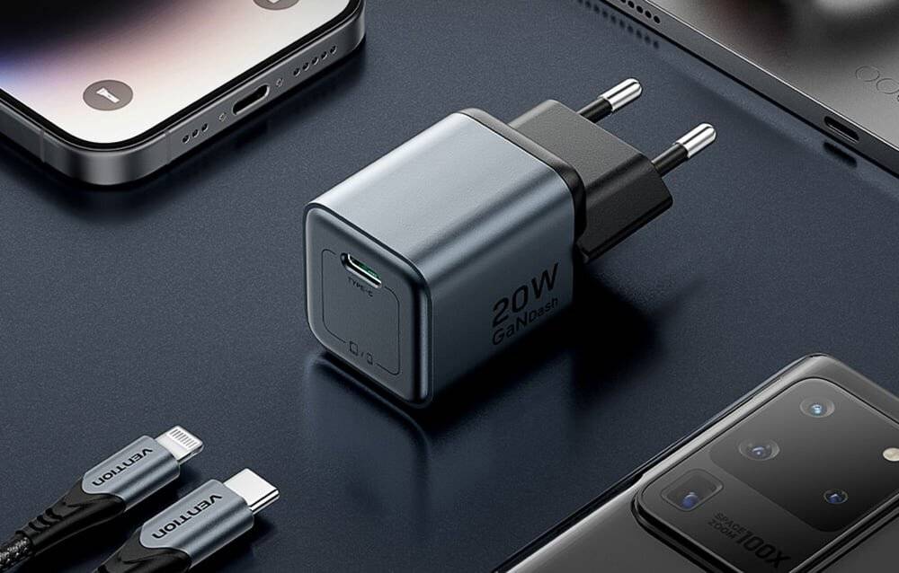 GaN Vention USB-C 20W Ladegerät + USB-C-L 1m Kabel (Grau)