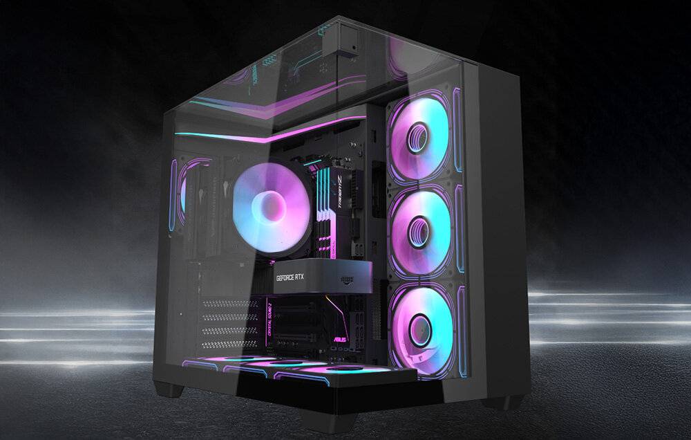 Darkflash TH285 Computergehäuse (schwarz) + 4 Lüfter