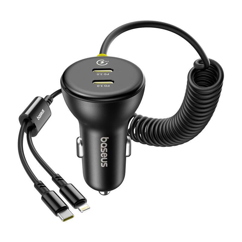60W Baseus USB-C Autoladegerät + Lightning Kabel (Schwarz)