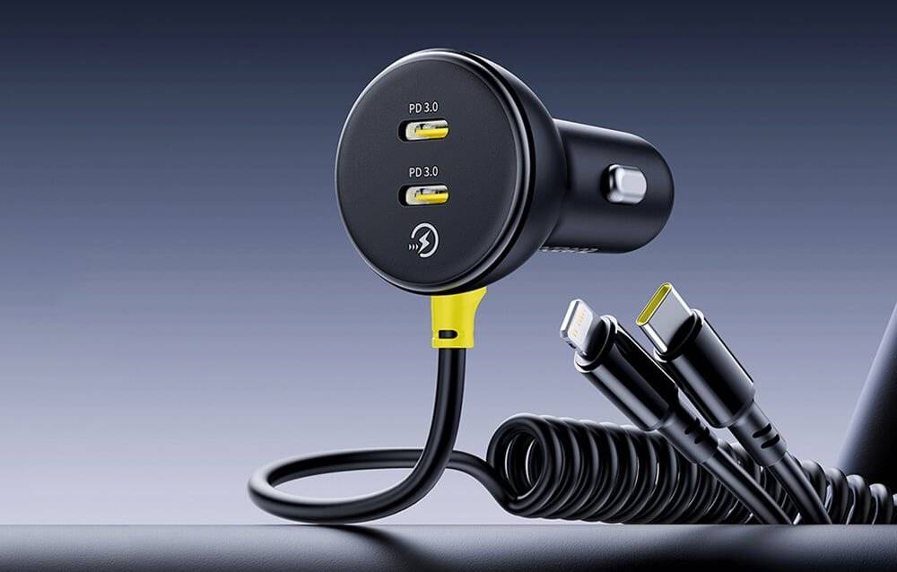 60W Baseus USB-C Autoladegerät + Lightning Kabel (Schwarz)