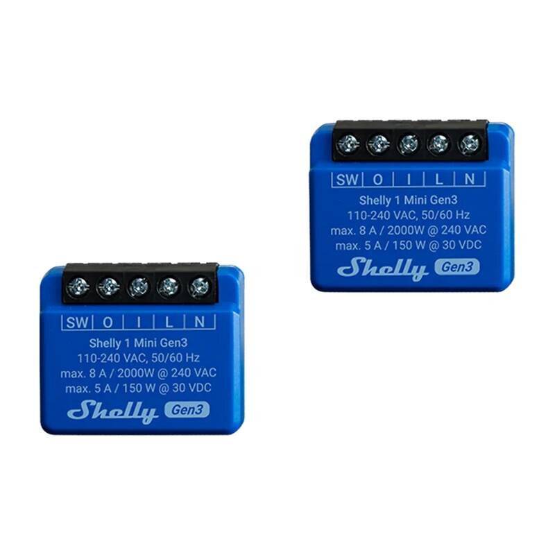 Shelly 1 Mini Gen3 Satz mit 2 Controllern, WiFi/Bluetooth