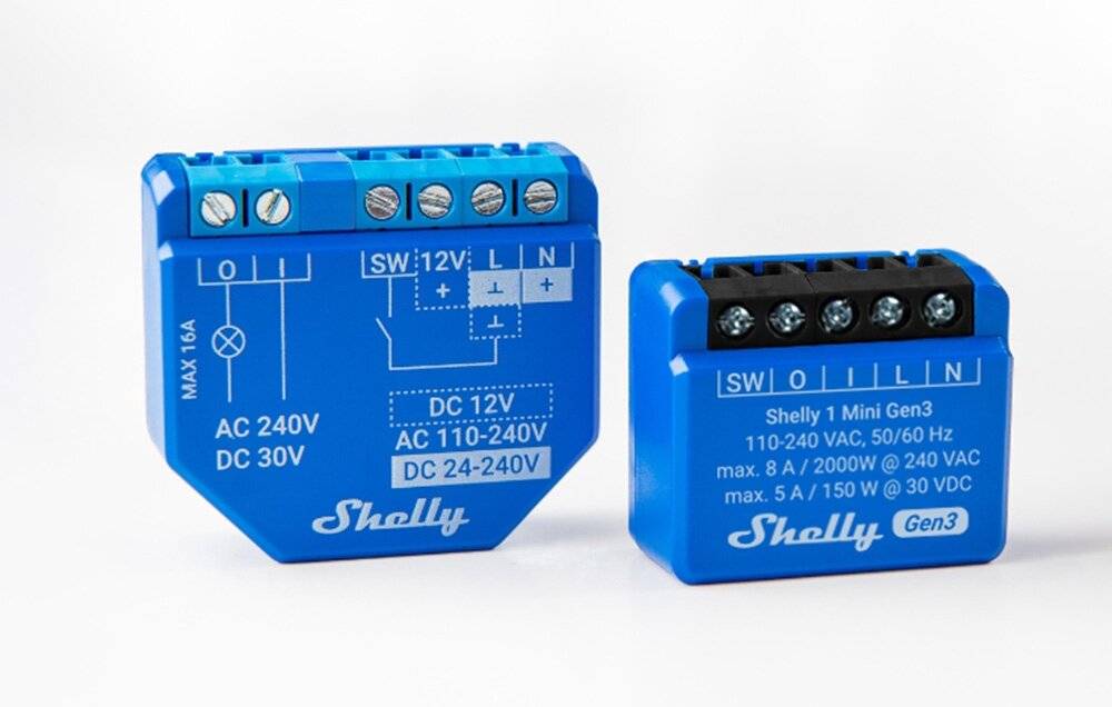Shelly 1 Mini Gen3 Satz mit 2 Controllern, WiFi/Bluetooth
