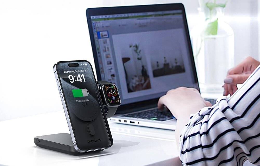 3in1 Mag Ladegerät Halterung Choetech B750 10000mAh Qi2 (Schwarz)