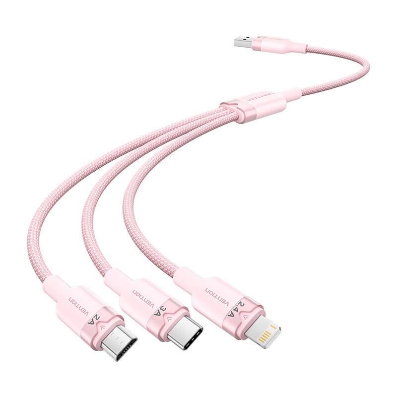 USB 2.0 A auf 3in1 3A Kabel Vention CTPPG 1.5M (rosa)