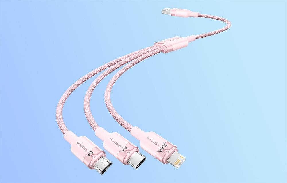 USB 2.0 A auf 3in1 3A Kabel Vention CTPPG 1.5M (rosa)