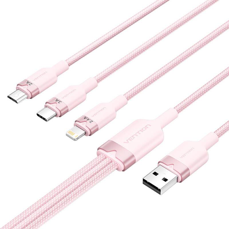USB 2.0 A auf 3in1 3A Kabel Vention CTPPG 1.5M (rosa)