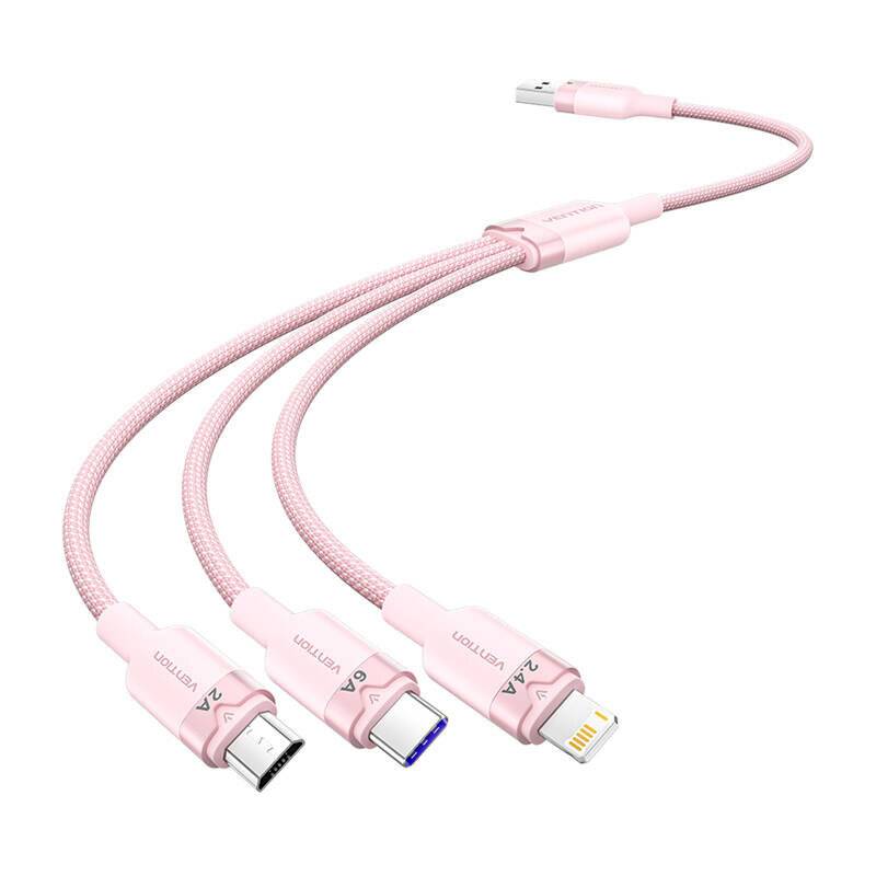 USB 2.0 A auf 3-in-1 6A Kabel Vention CTRPG 1.5M (rosa)