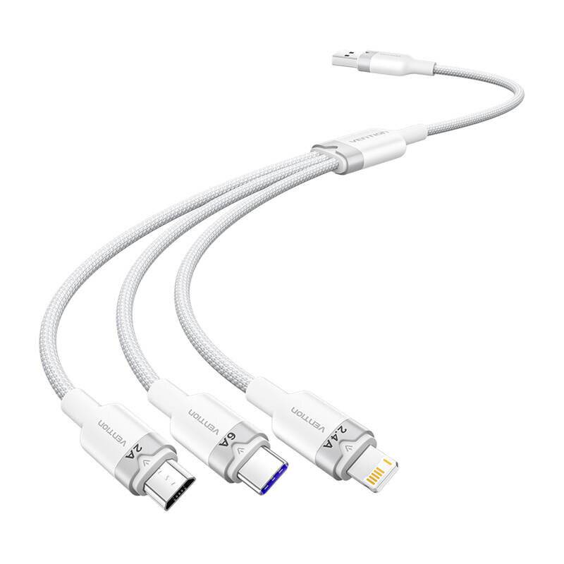 USB 2.0 A auf 3-in-1 6A Kabel Vention CTRWG 1.5M (weiß)