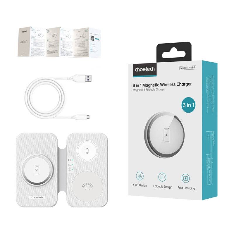 Choetech T616-F 3-in-1 induktive Ladestation, 15W, für iPhone, Apple Watch, AirPods, weiß
