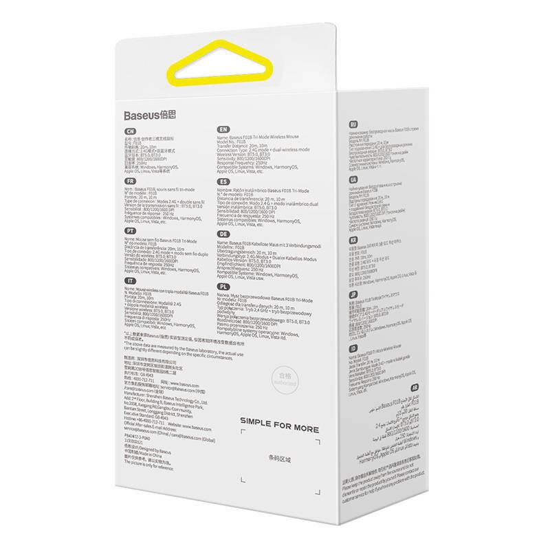 Kabellose Maus Baseus F01B Tri-mode 2.4G BT 5.0 1600 DPI (mattgrau)