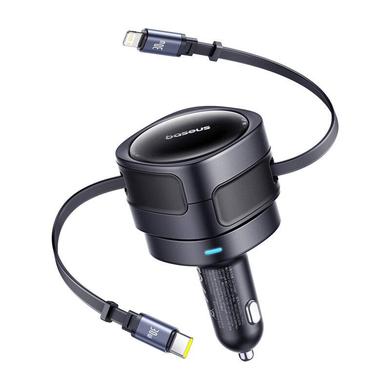 Baseus Enjoyment Max Autoladegerät mit USB-C+Lightning Kabel 60W Schwarz