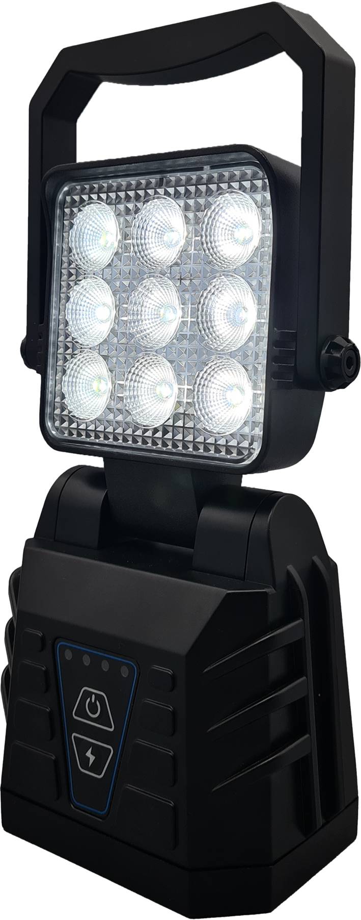 Berger & Schröter | Mobiler LED Arbeitscheinwerfer, 15 W Arbeitslicht, Magnetfuß, 8000 mAh 7,4 V Akku, 9 LEDs, weiß und orange, IP66, 90° verstell