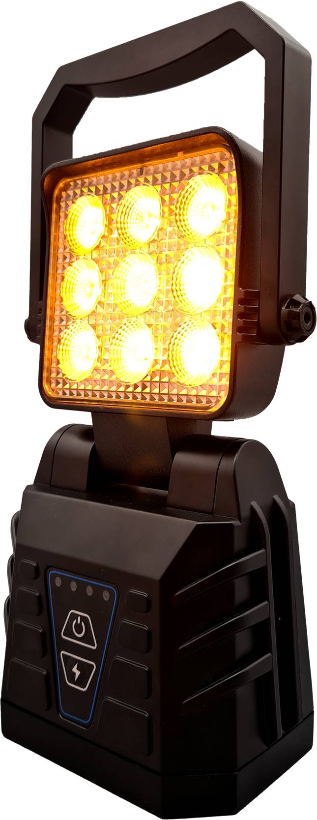 Berger & Schröter | Mobiler LED Arbeitscheinwerfer, 15 W Arbeitslicht, Magnetfuß, 8000 mAh 7,4 V Akku, 9 LEDs, weiß und orange, IP66, 90° verstell