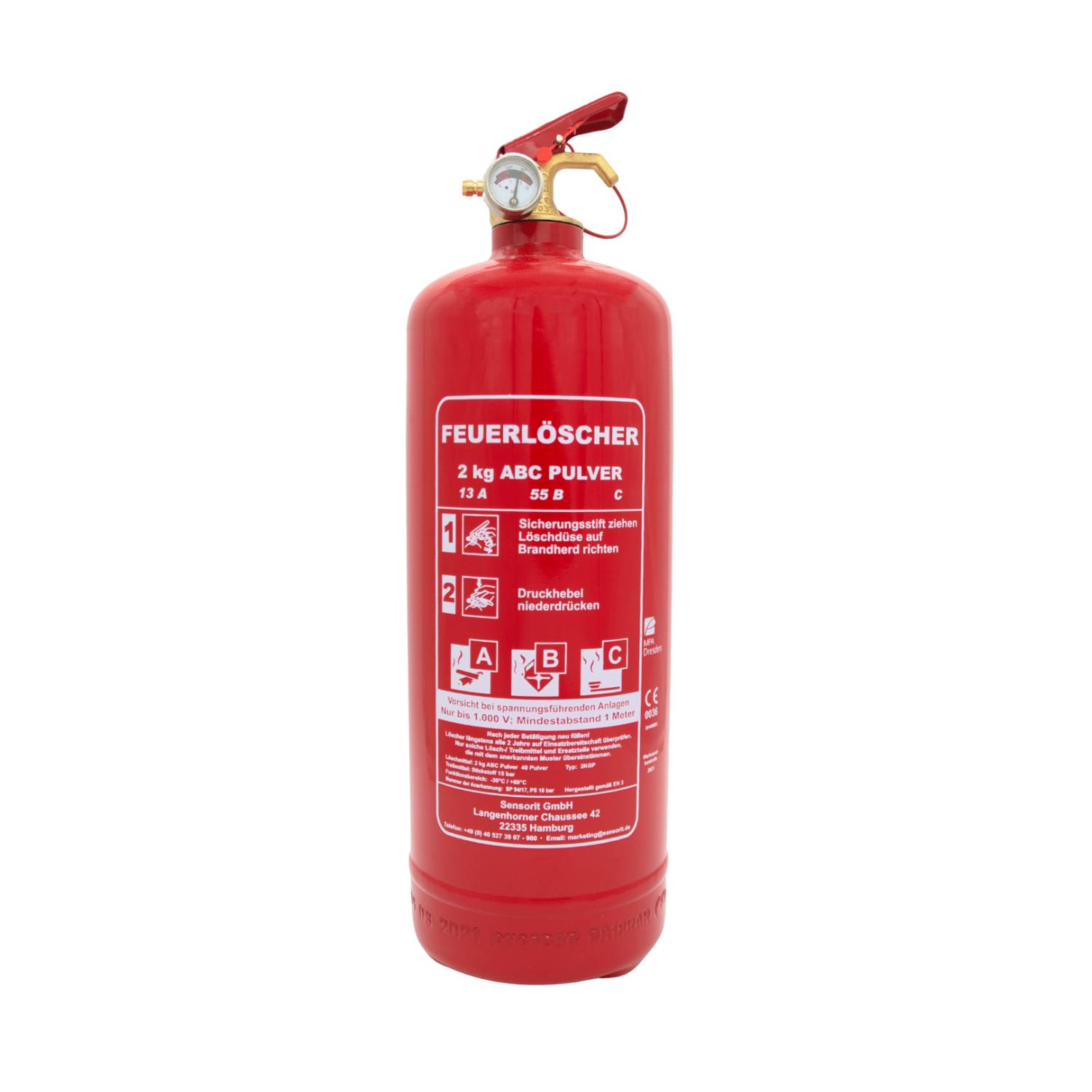2kg Pulverlöscher, Feuerlöscher, Autolöscher, ABC Pulver, Pulver Feuerlöscher inkl. Halterung und Prüfschild