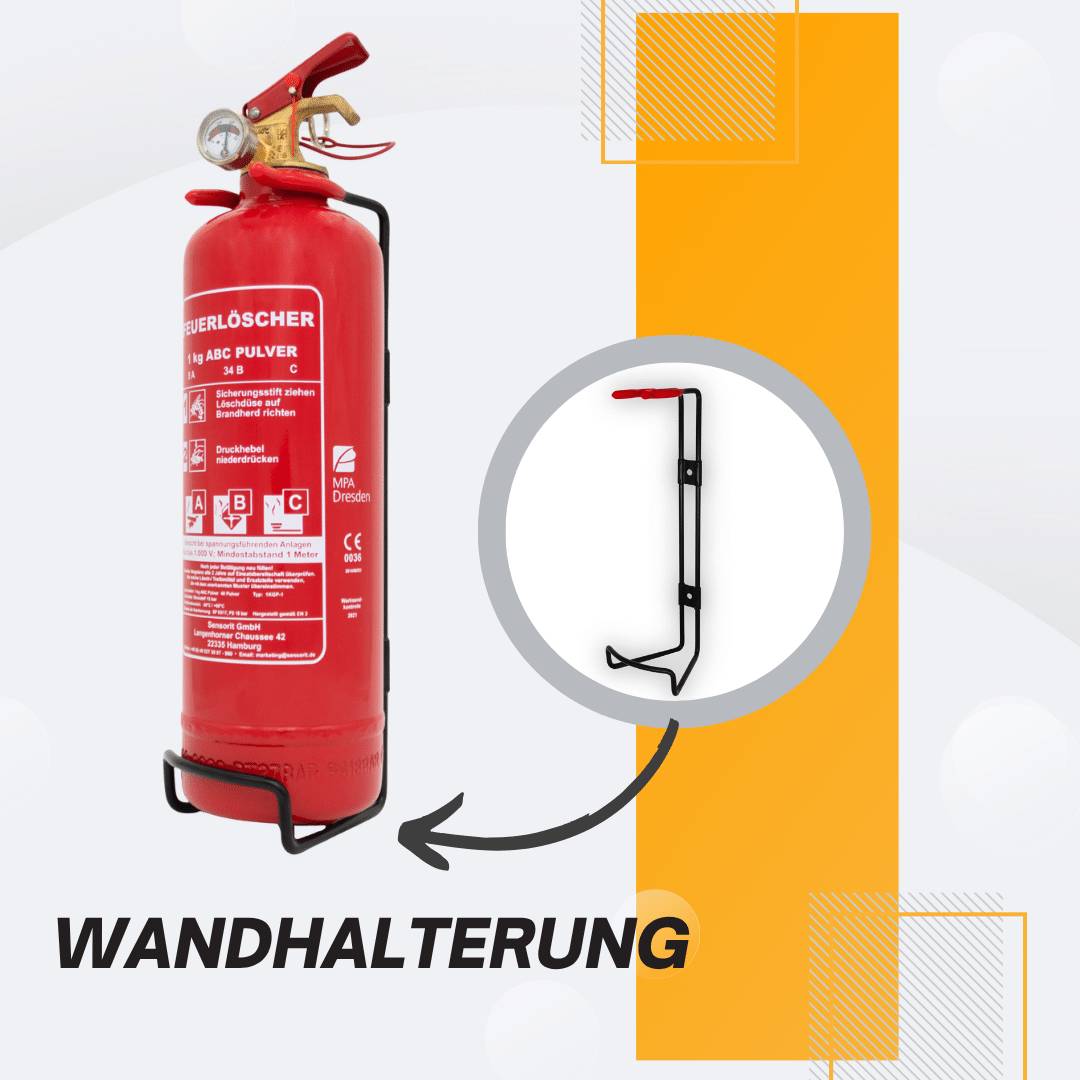 Feuerlöscher, 2kg, Pulverlöscher, Autolöscher, ABC Pulver Feuerlöscher inkl. Halterung und Prüfschild