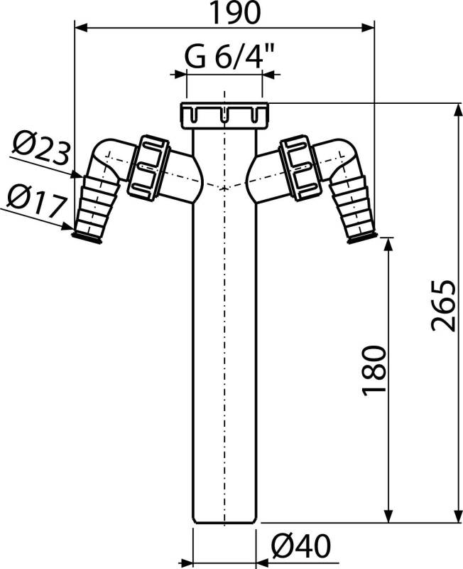 Tuyau réglable Alcadrain avec écrou de serrage 6/4" et deux raccords d'appareils DN40