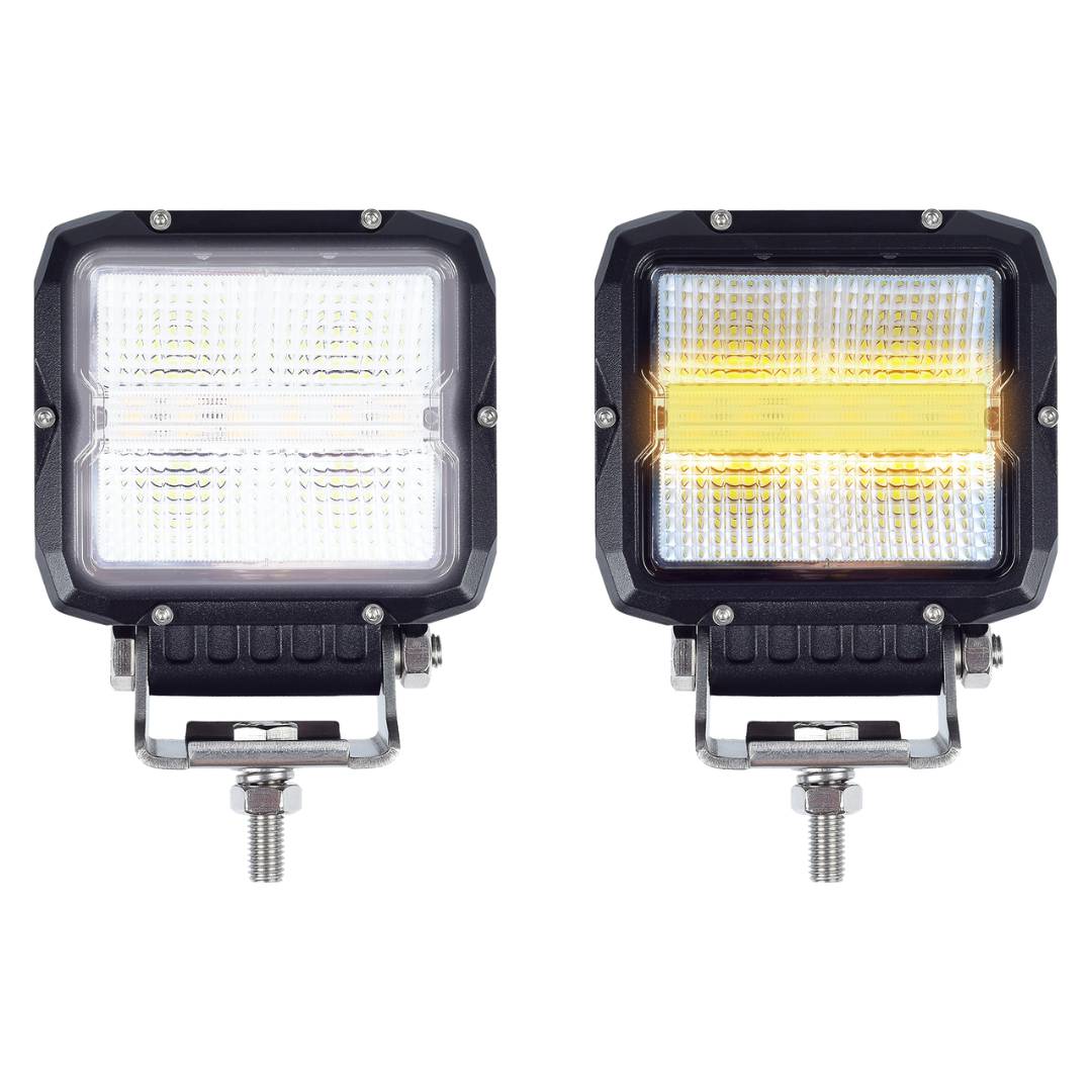Berger & Schröter | Arbeitsscheinwerfer 60 W, Blitz, Positionslicht, 4 Weißlicht LEDs, 6 Orangelicht 9W LEDs, 12-24 V, kombinierbar, synchronisierba