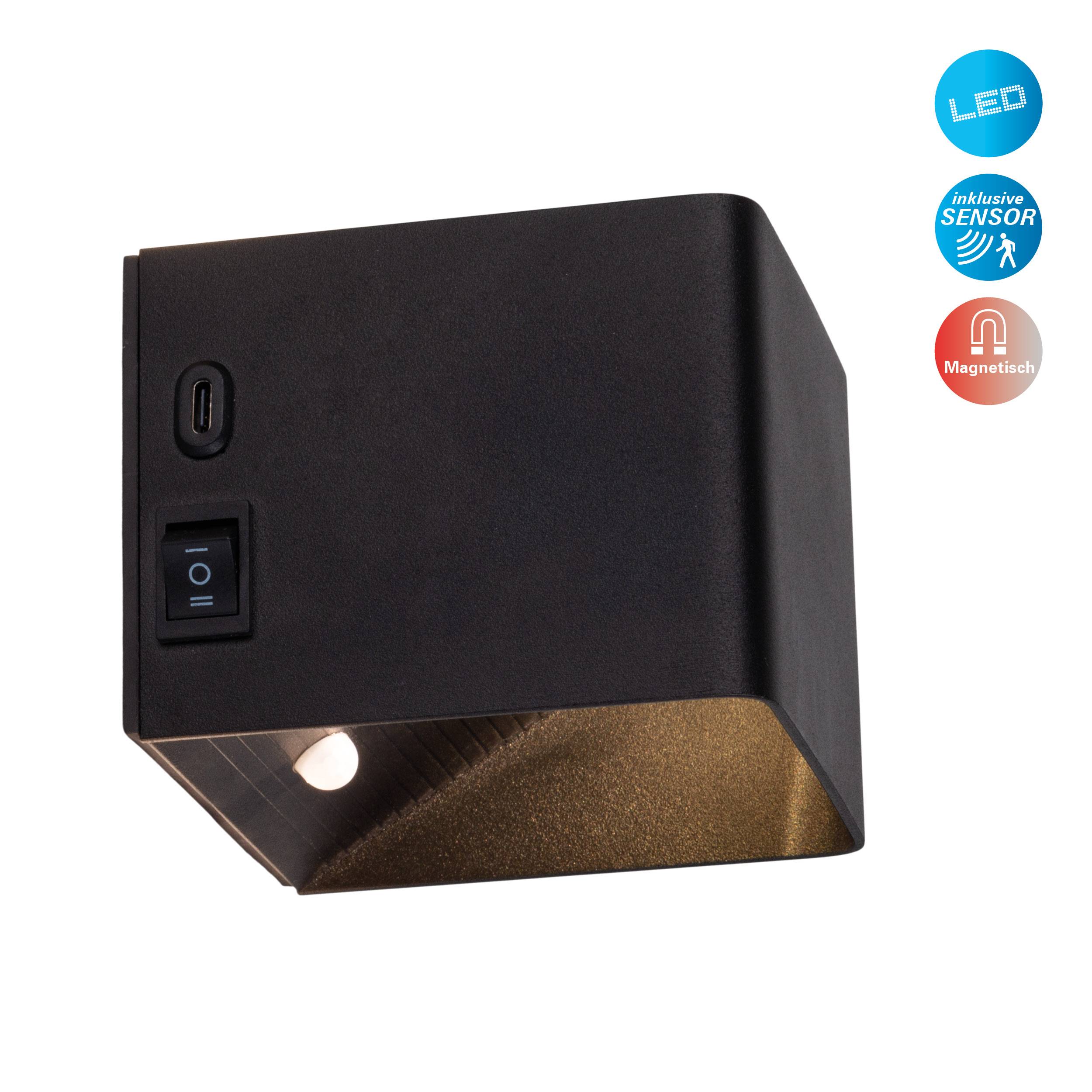 Akku-Wand-Leuchte "CUBE" magnetisch schwarz