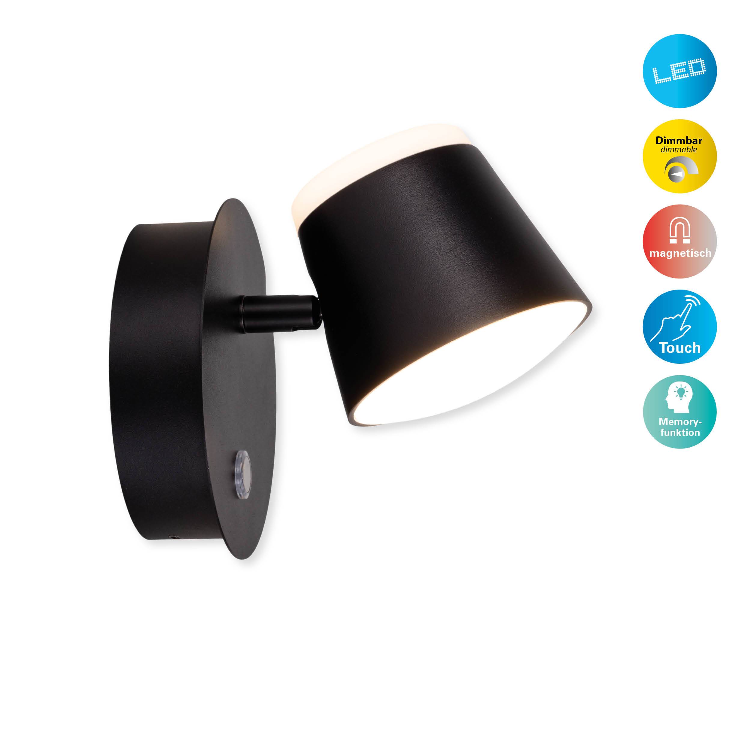 Akku-Wand-Leuchte "TONDO" magnetisch schwarz