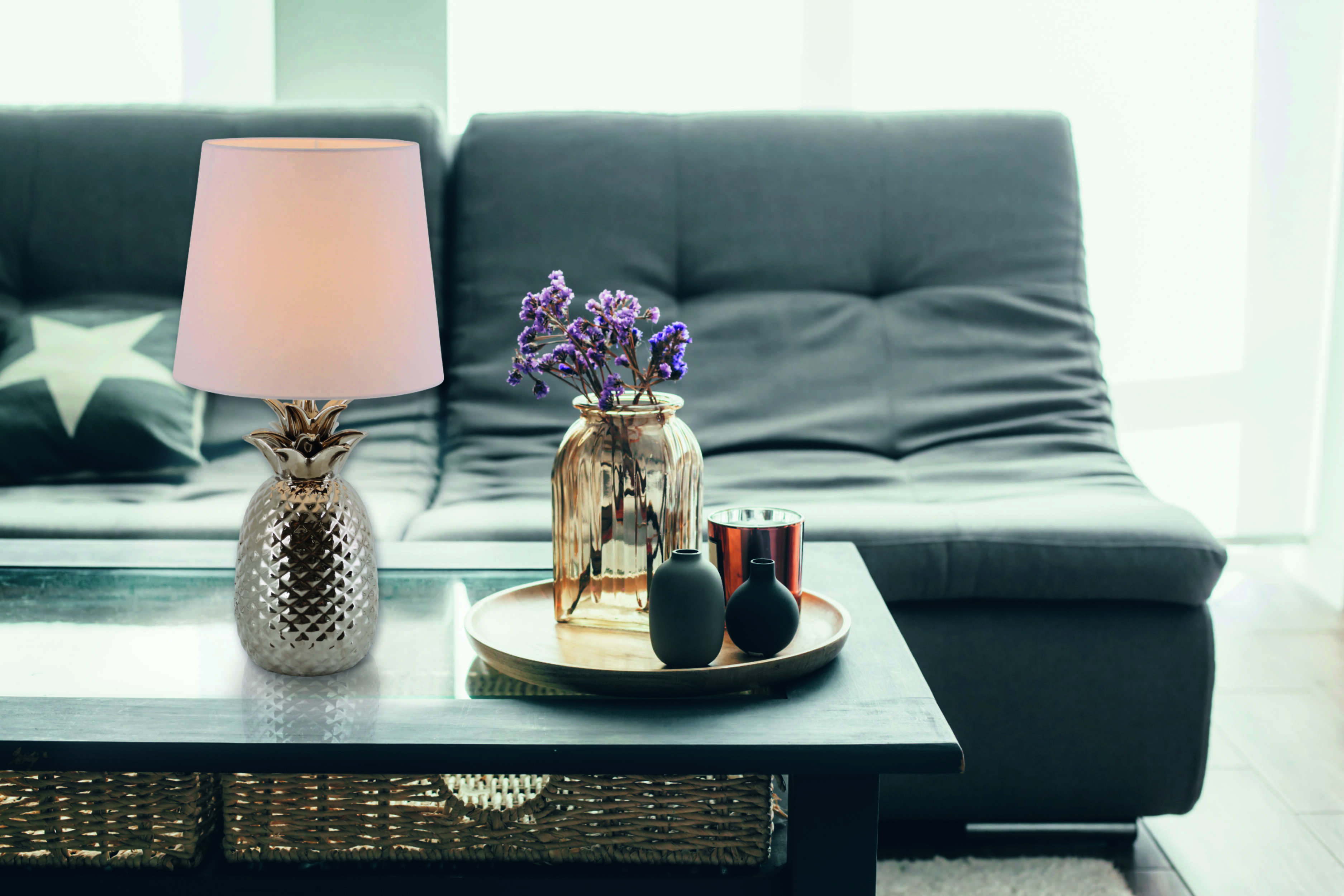 Keramik-Tischleuchte "ANANAS" weiß / chrom