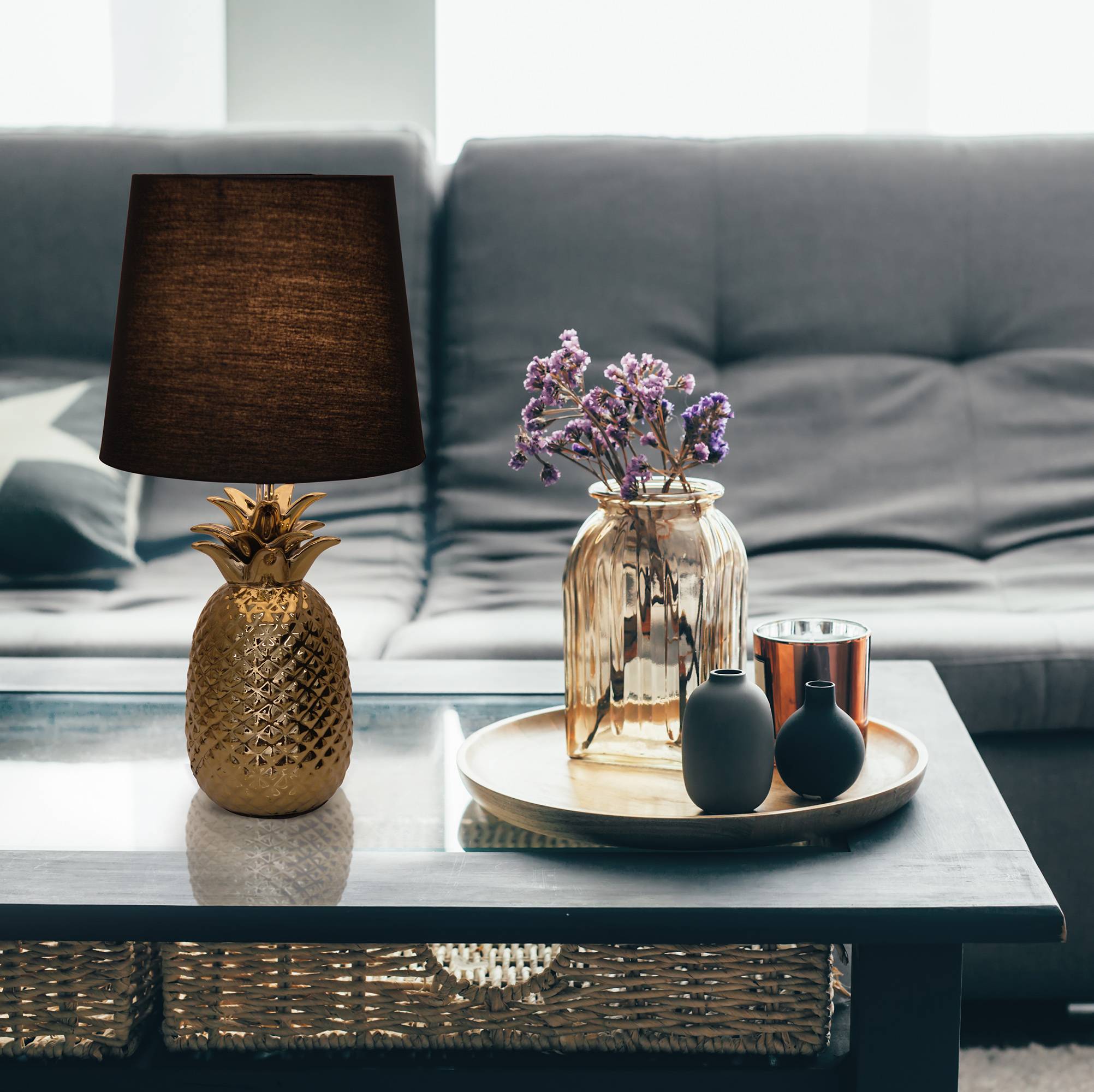 Keramik-Tischleuchte "ANANAS" schwarz-gold