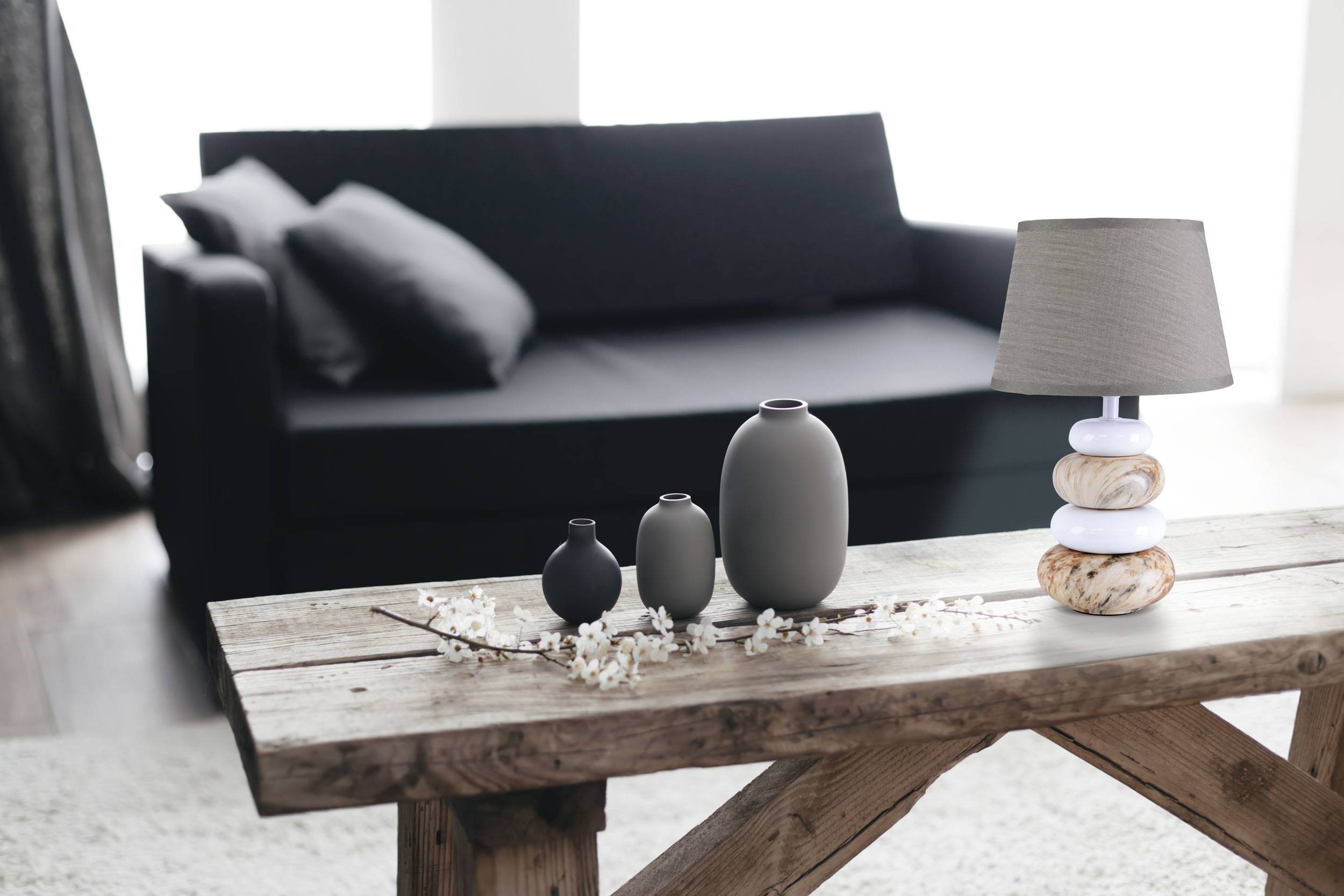 Keramik Tischleuchte "STONEY" braun