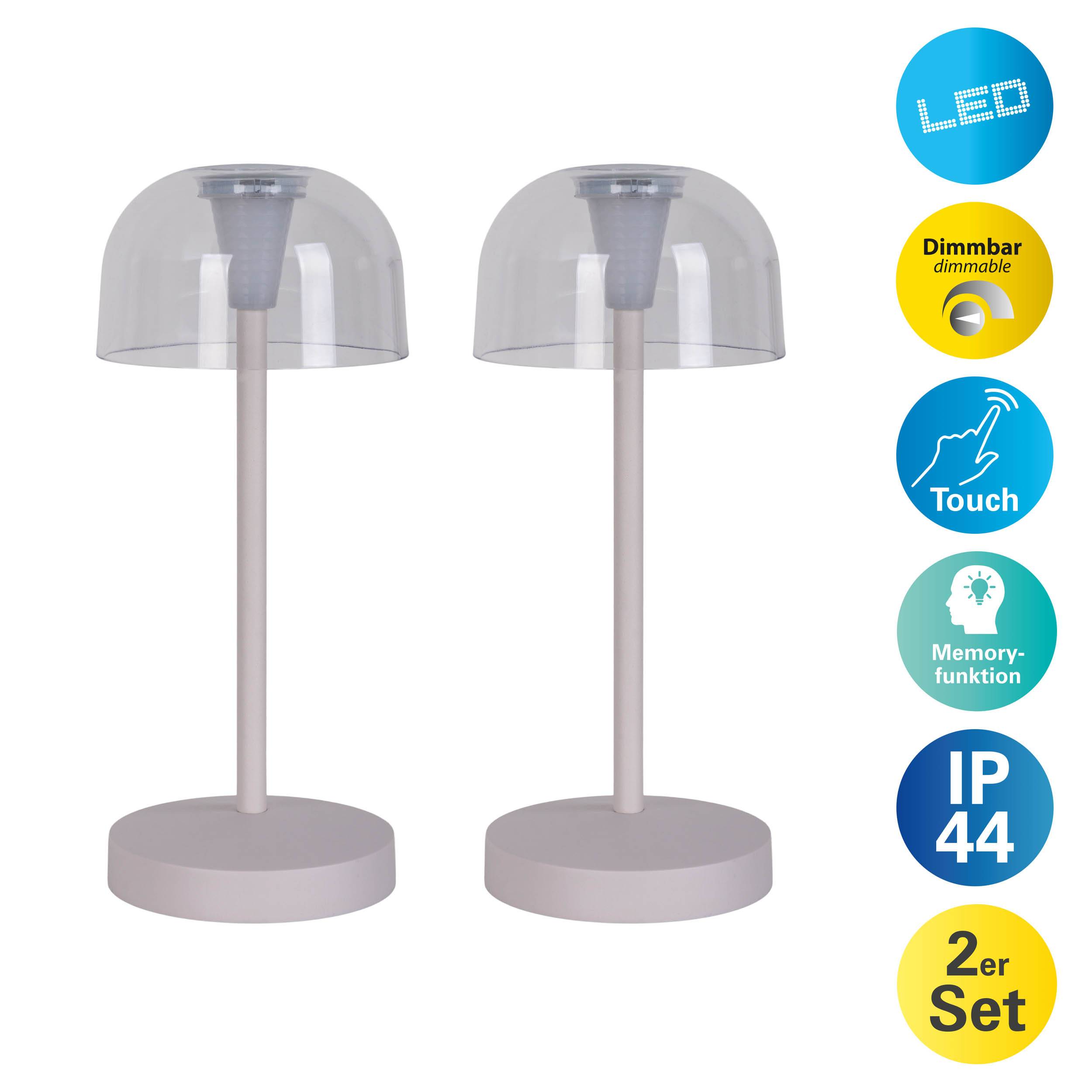 Akku- Tischleuchte "GOMBA" weiß 2er Set