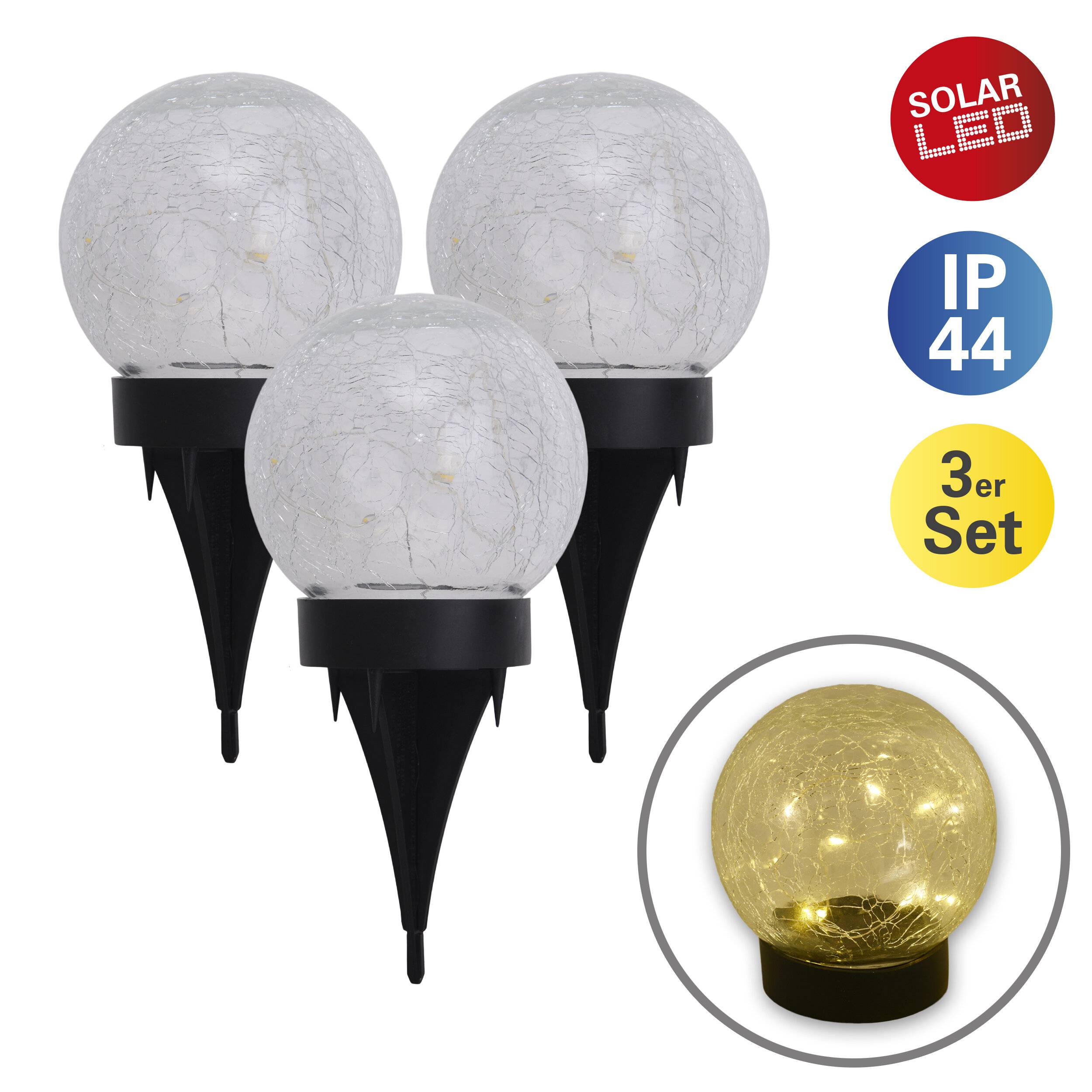 3er-Set LED-Solar-Tischleuchte/Erdspieß "CRACKLE" l/b: 12cm