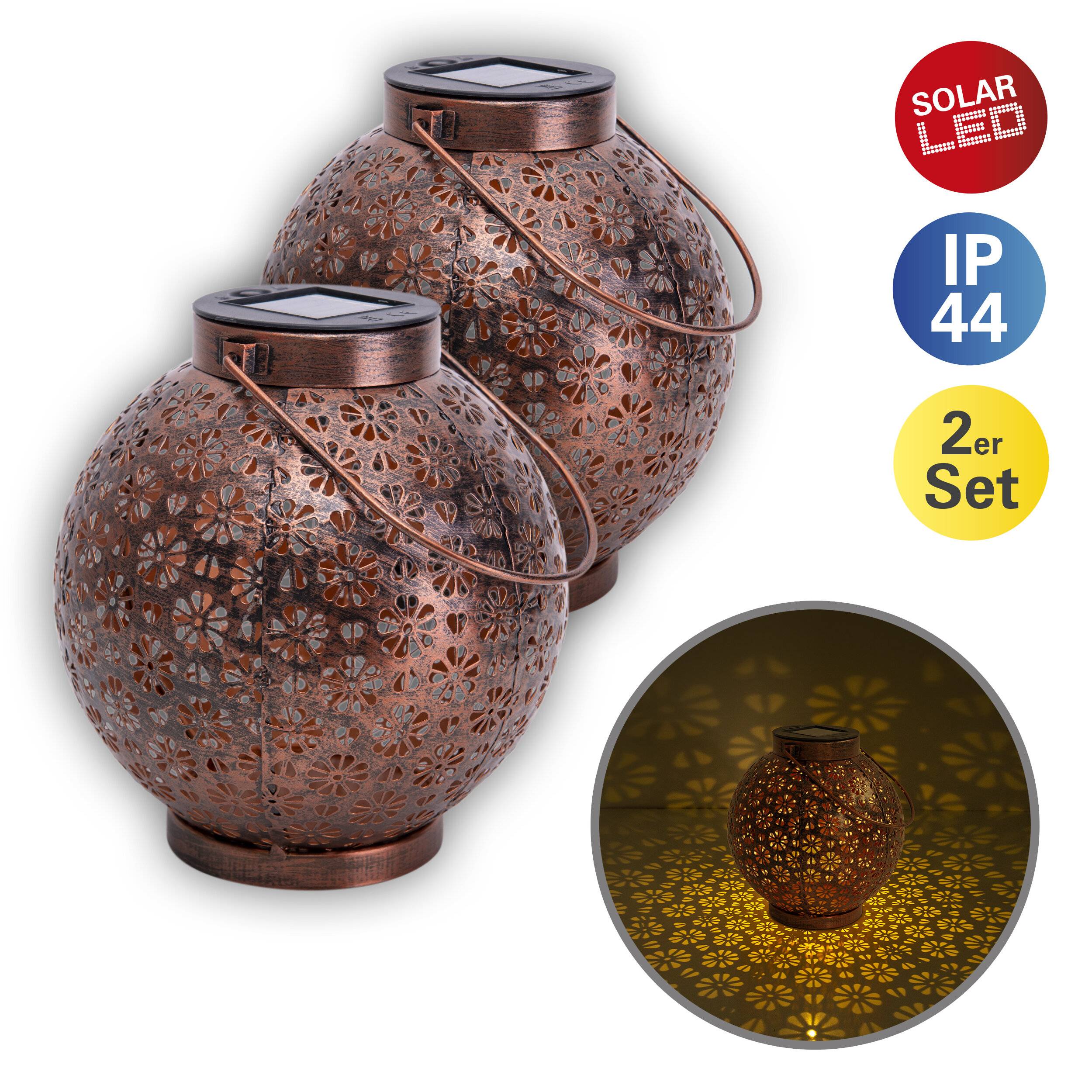2er-Set LED Deko-Solarleuchte l/b: 18cm bronze