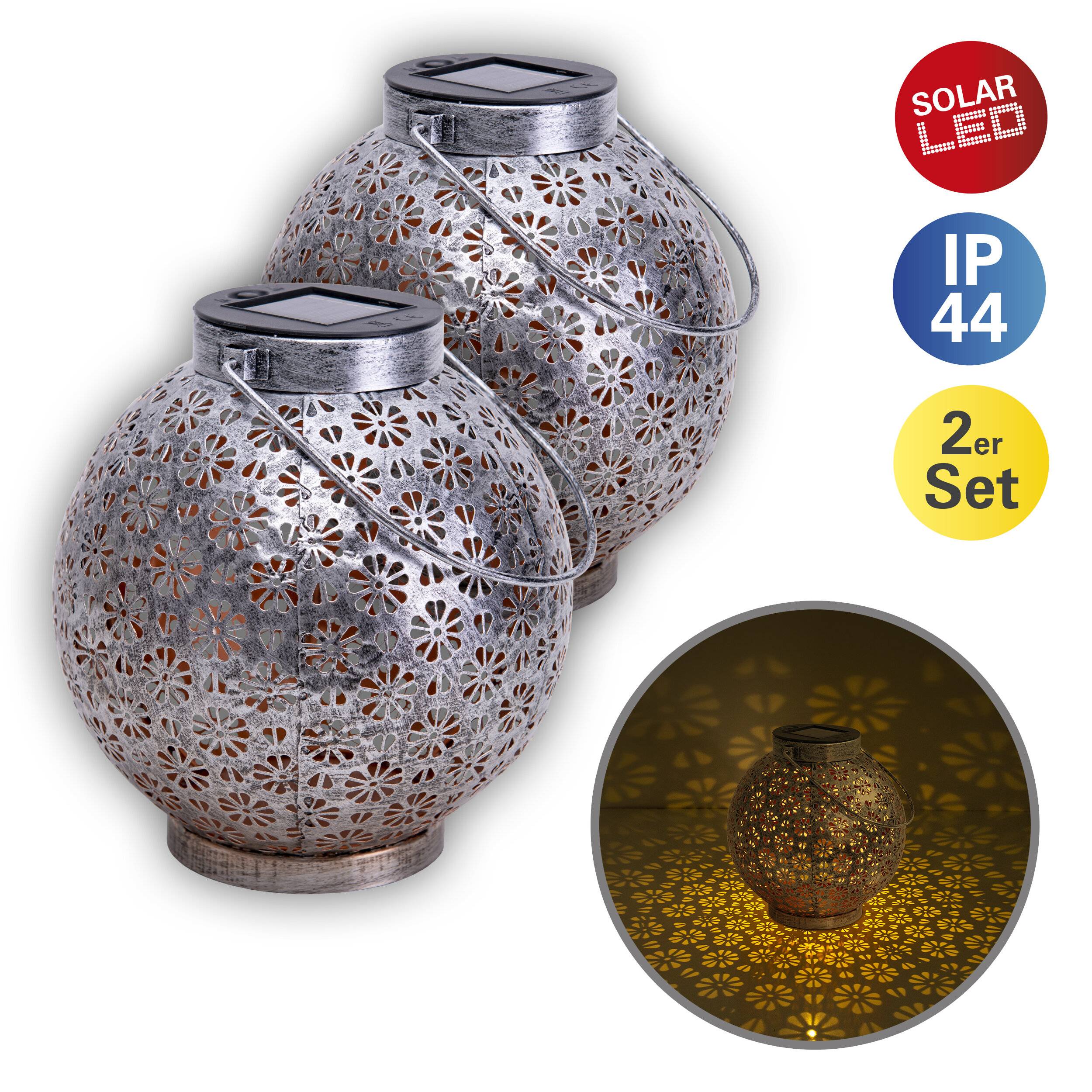 2er-Set LED Deko-Solarleuchte l/b: 18cm silber