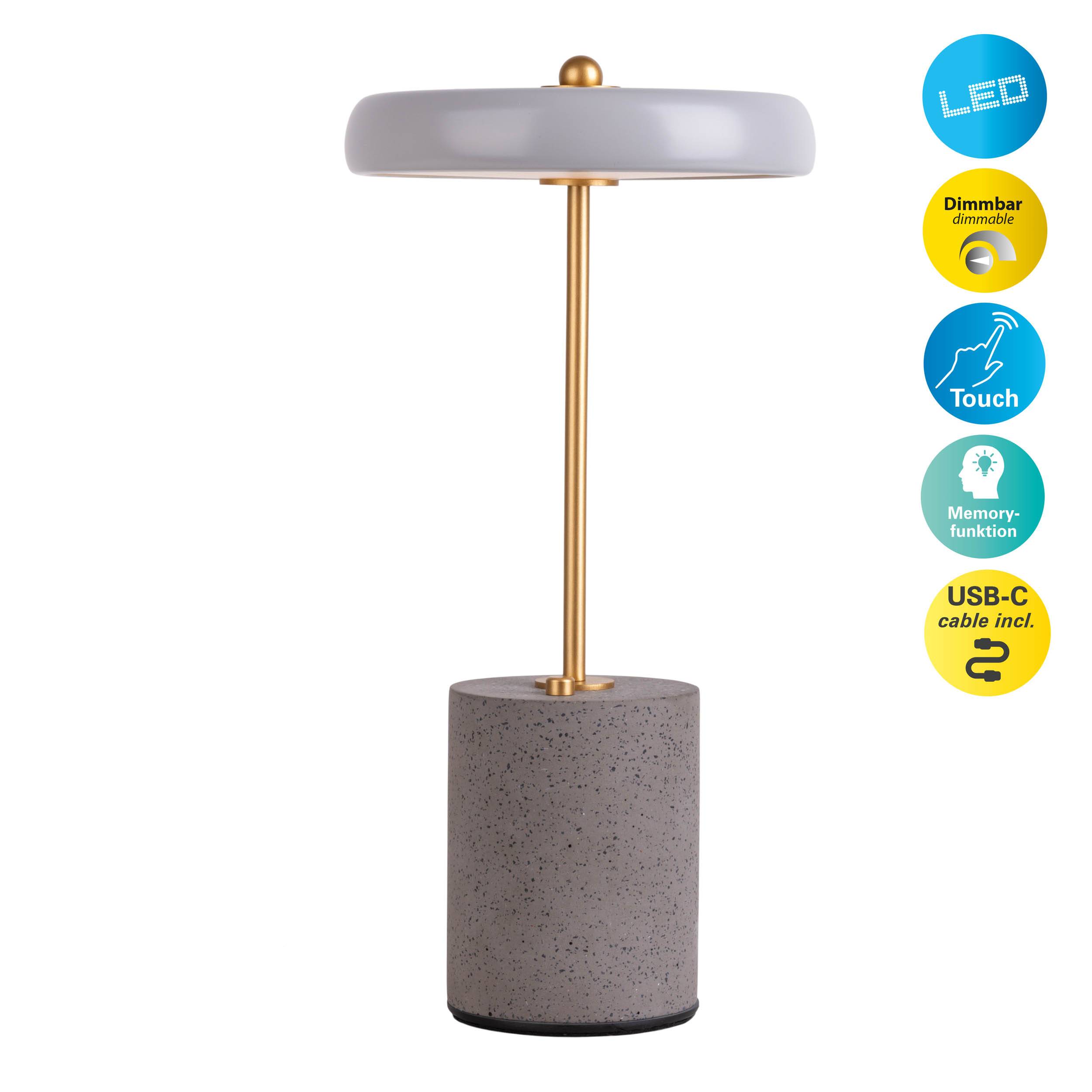Akku Tischleuchte "SETA" grau H: 30 cm