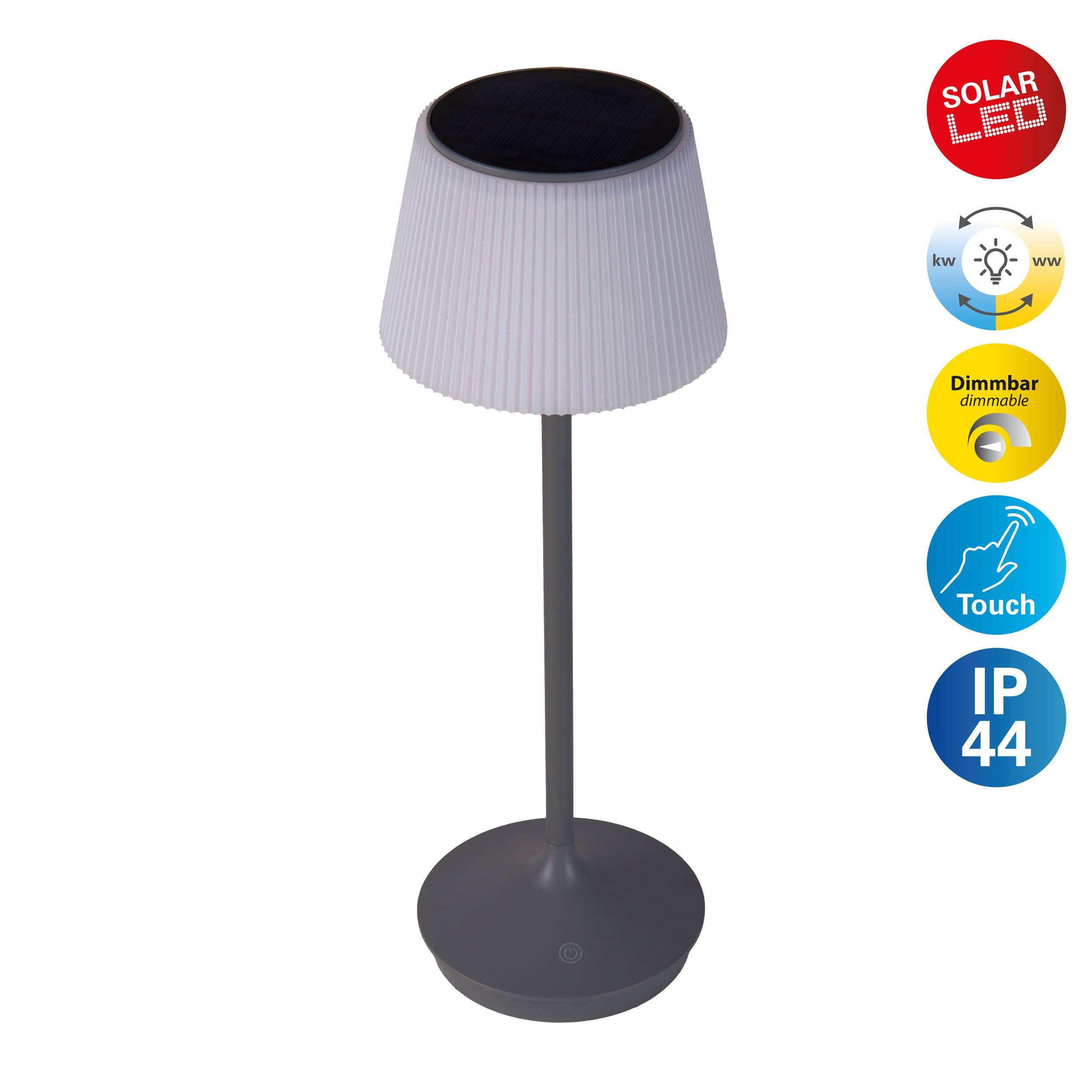 Solar-/ Akkutischleuchte "EMMI" grau inkl. CCT / Touch H: 38 cm