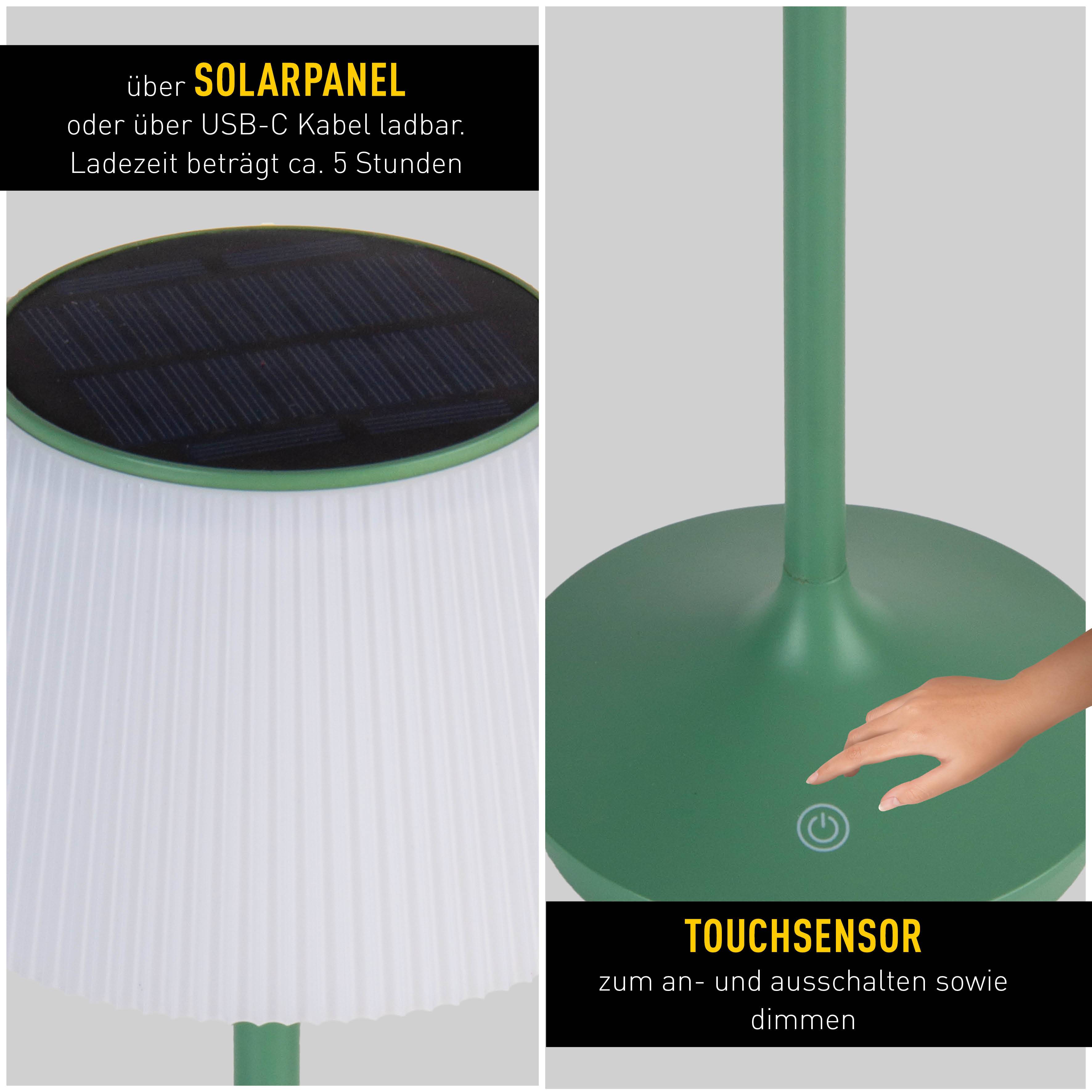 Solar-/ Akkutischleuchte "EMMI" grün inkl. CCT / Touch H: 38 cm