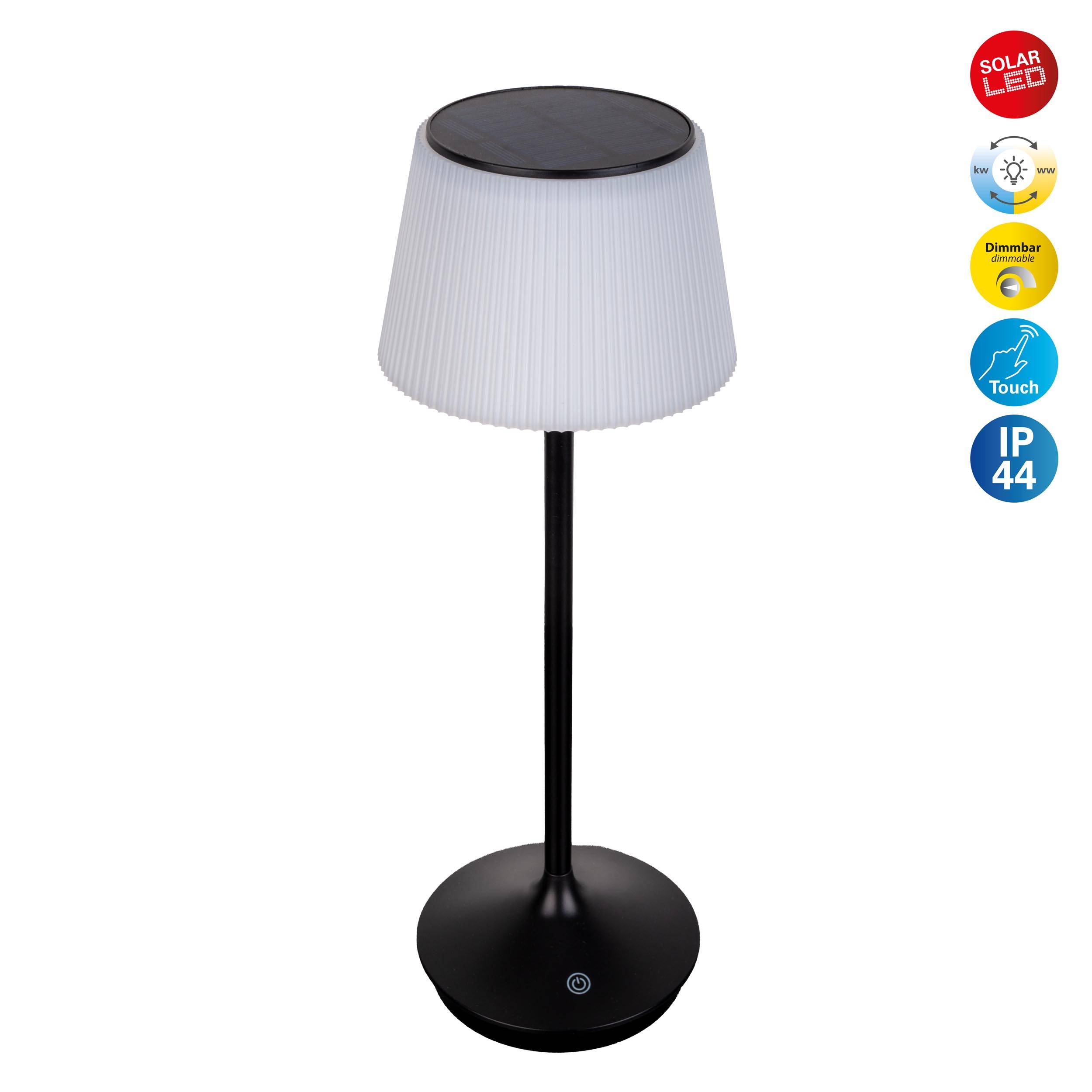 Solar-/ Akkutischleuchte "EMMI" schwarz inkl. CCT / Touch H: 38 cm