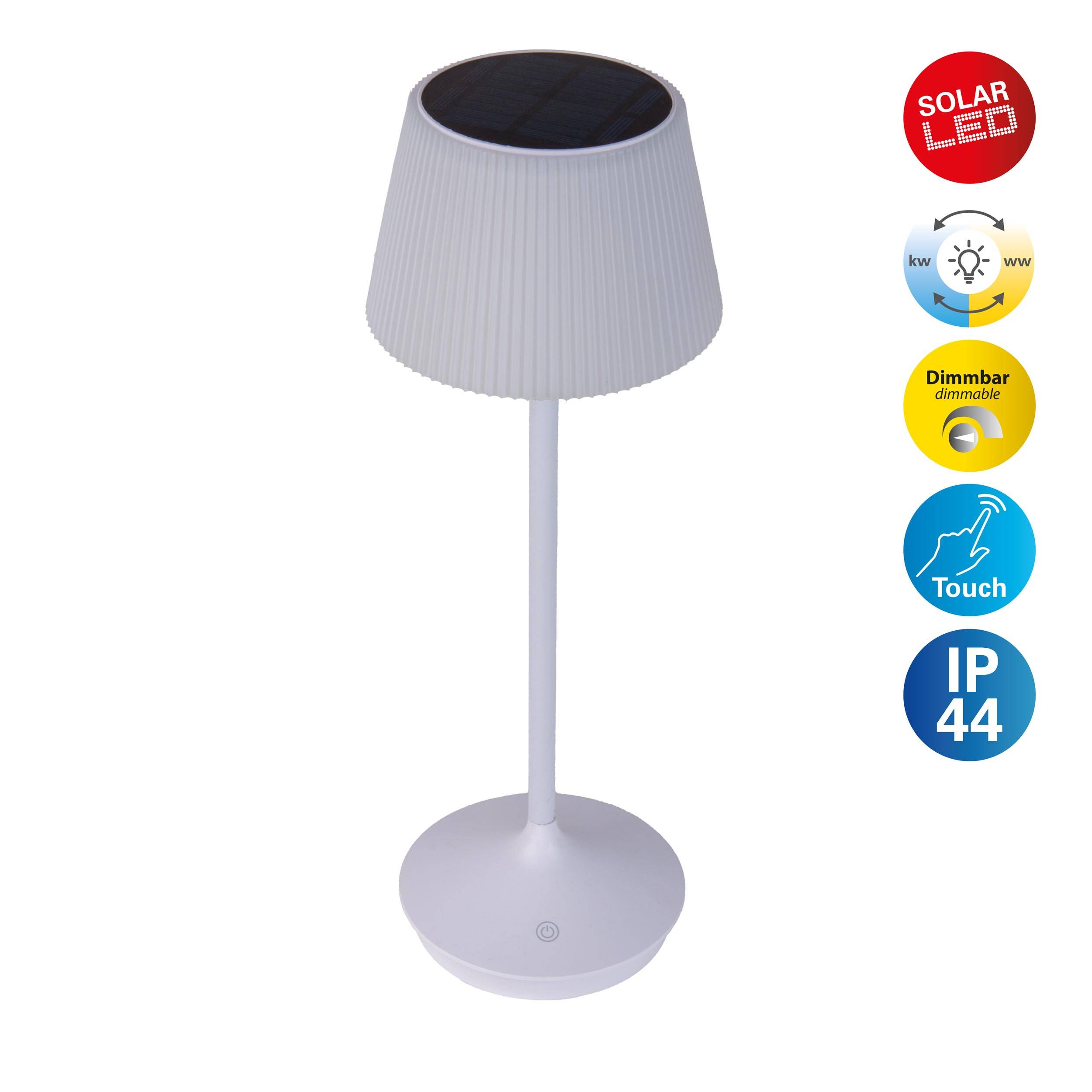 Solar-/ Akkutischleuchte "EMMI" weiß inkl. CCT / Touch H: 38 cm