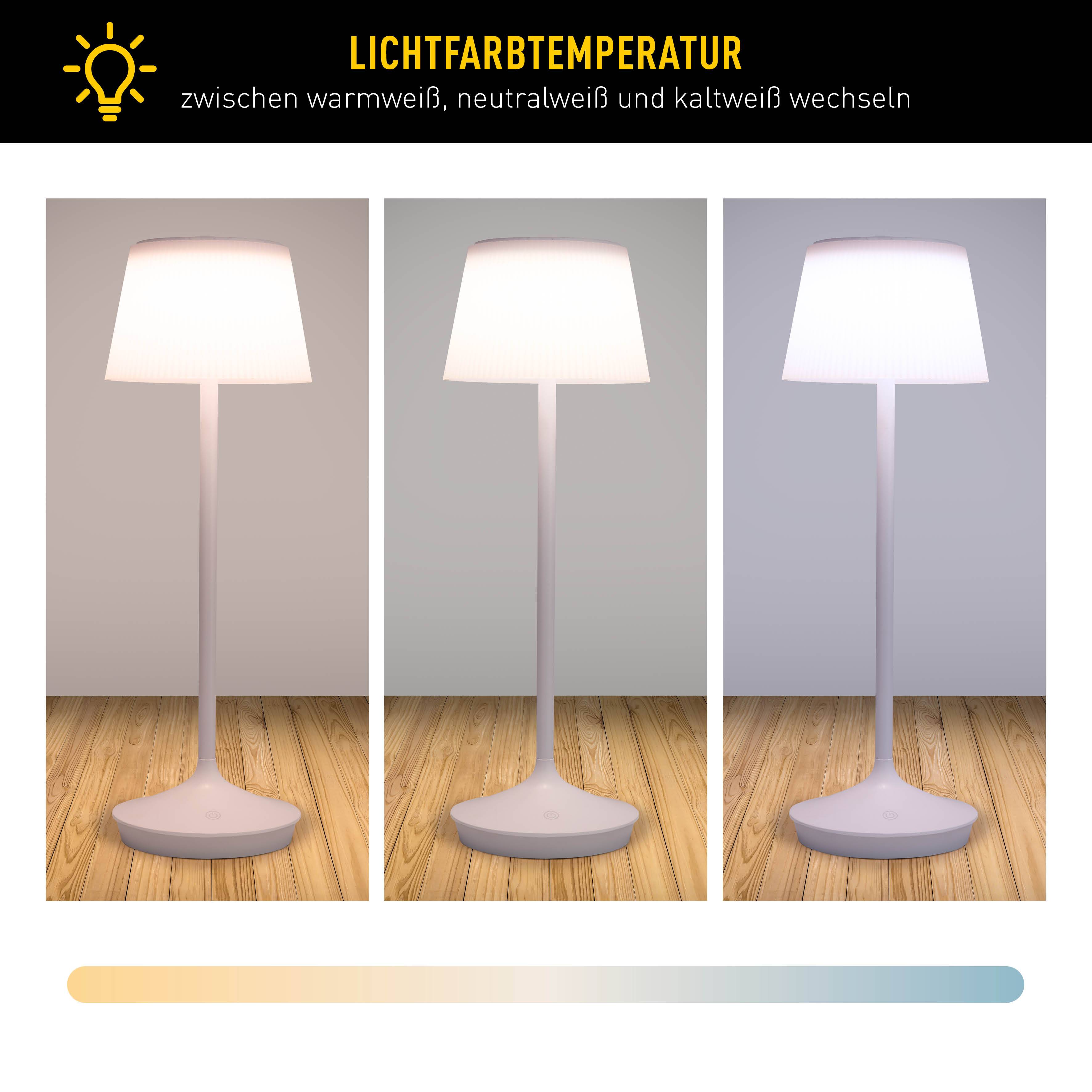 Solar-/ Akkutischleuchte "EMMI" weiß inkl. CCT / Touch H: 38 cm