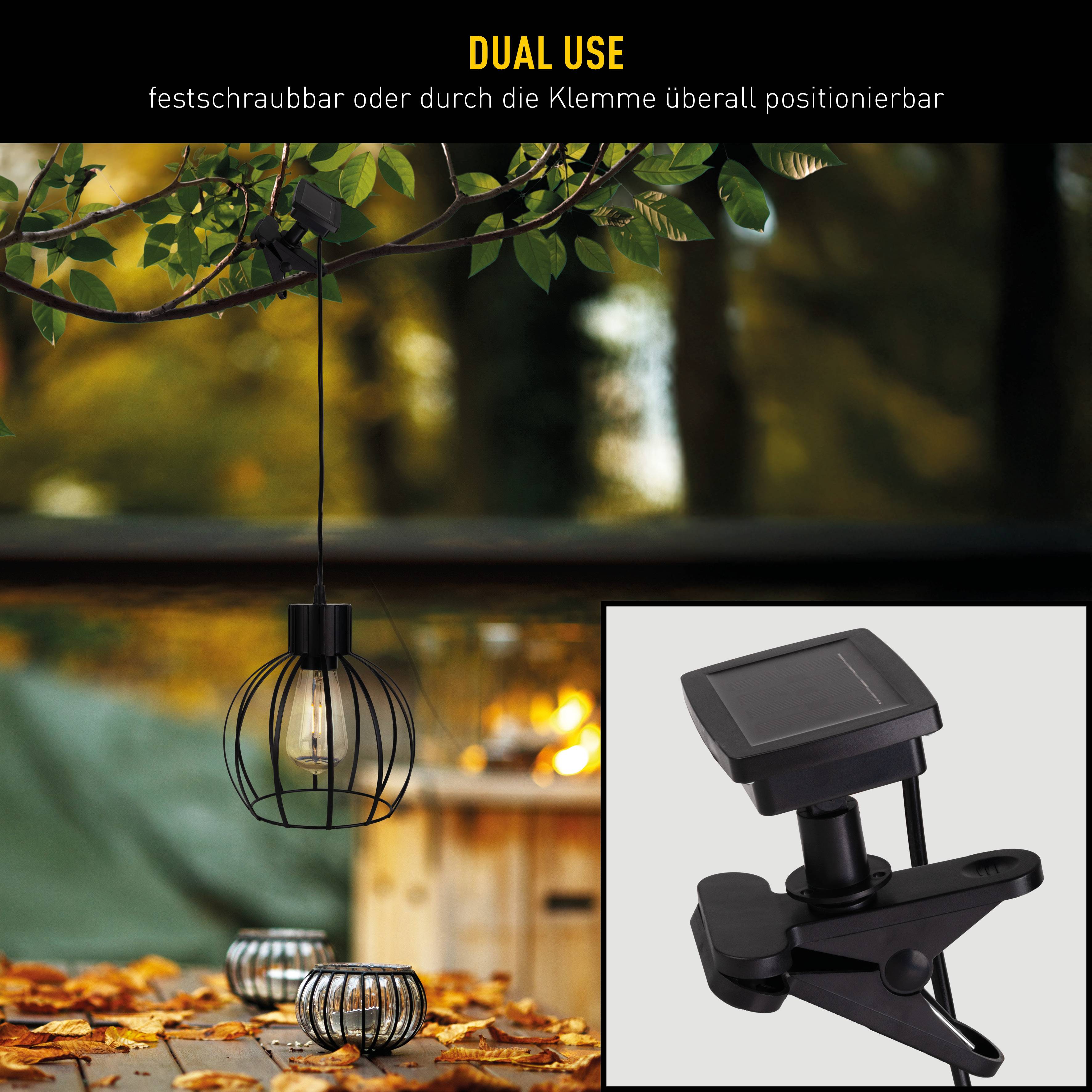 Solar- / Pendelleuchte schwarz "GRID"