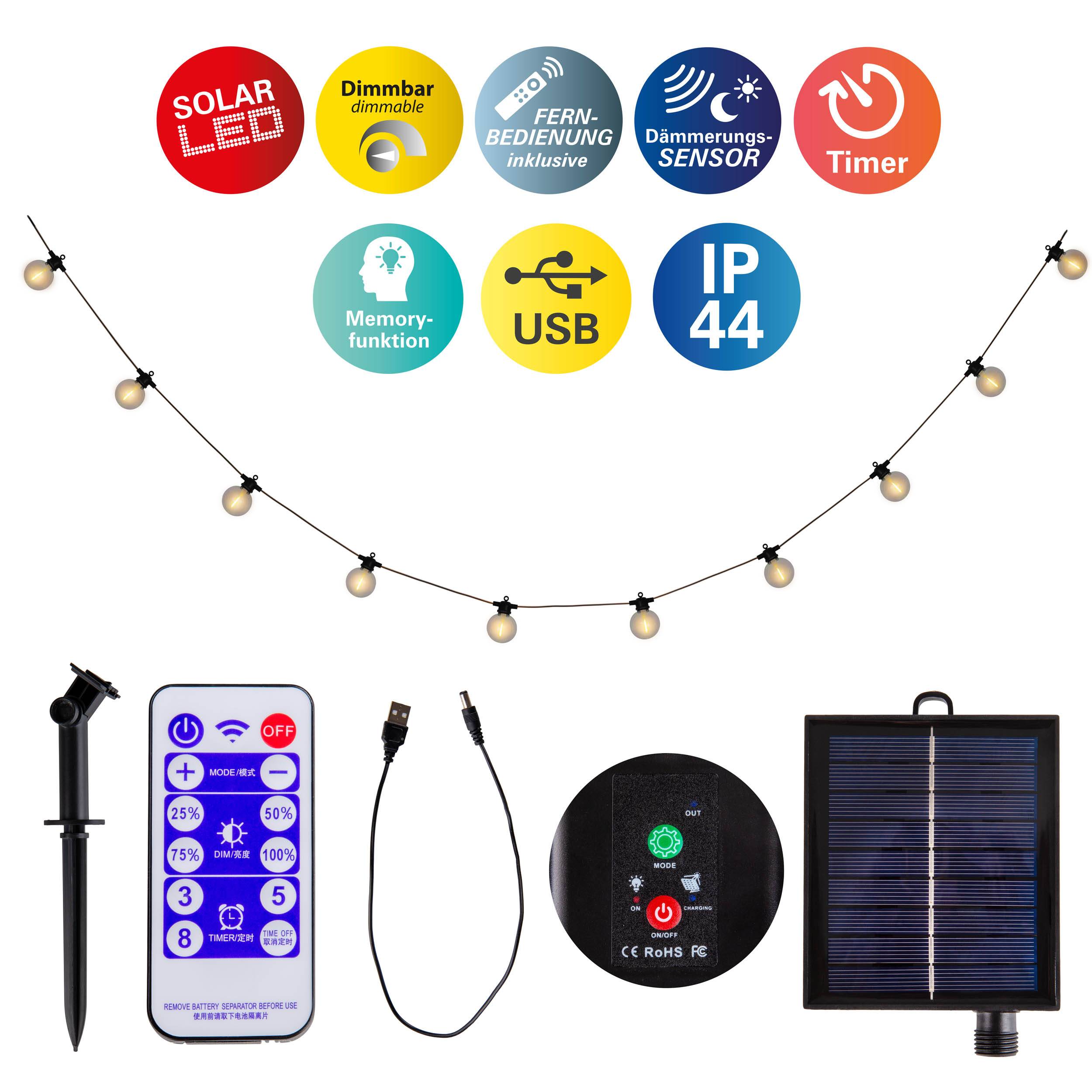 Solar/Akku/USB-10er LED Lichterkette "CADENA"