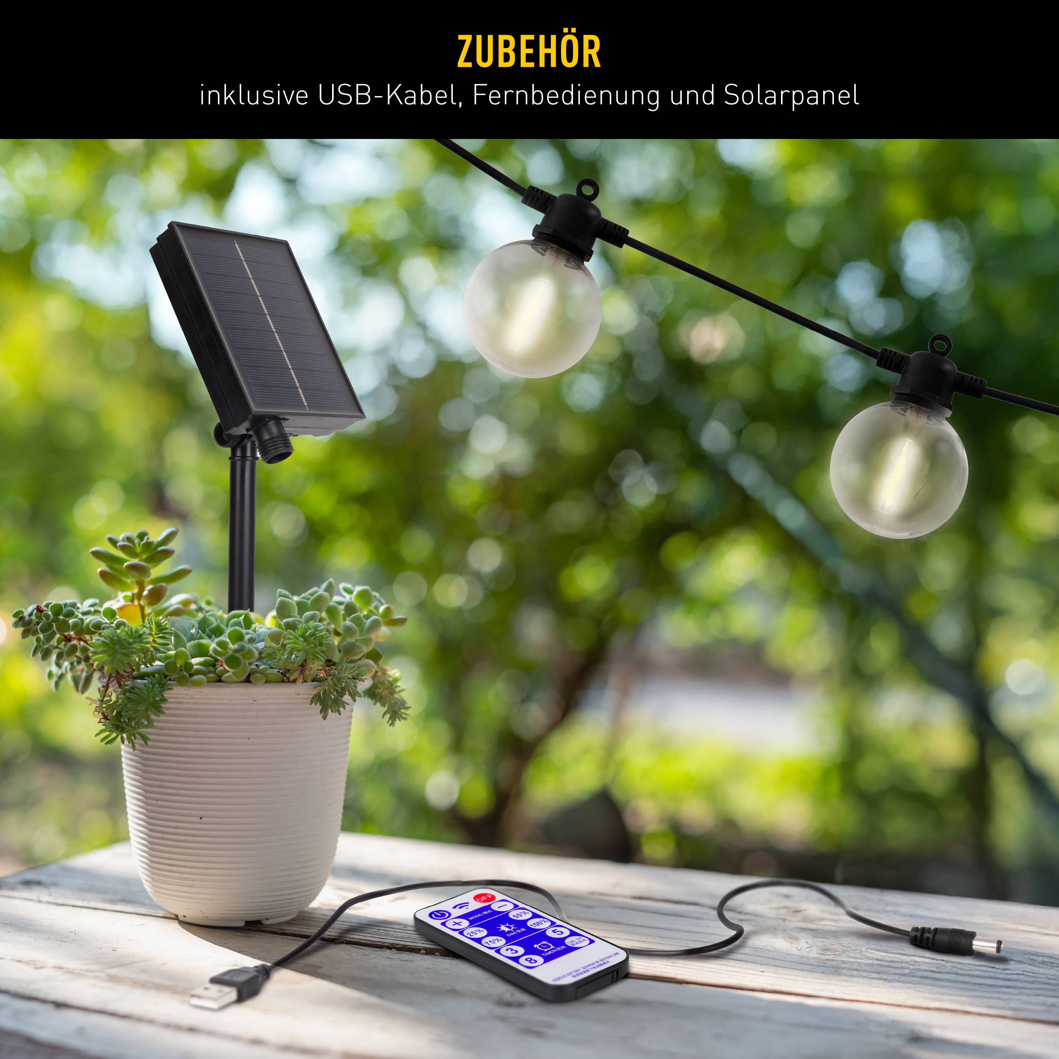 Solar/Akku/USB-10er LED Lichterkette "CADENA"