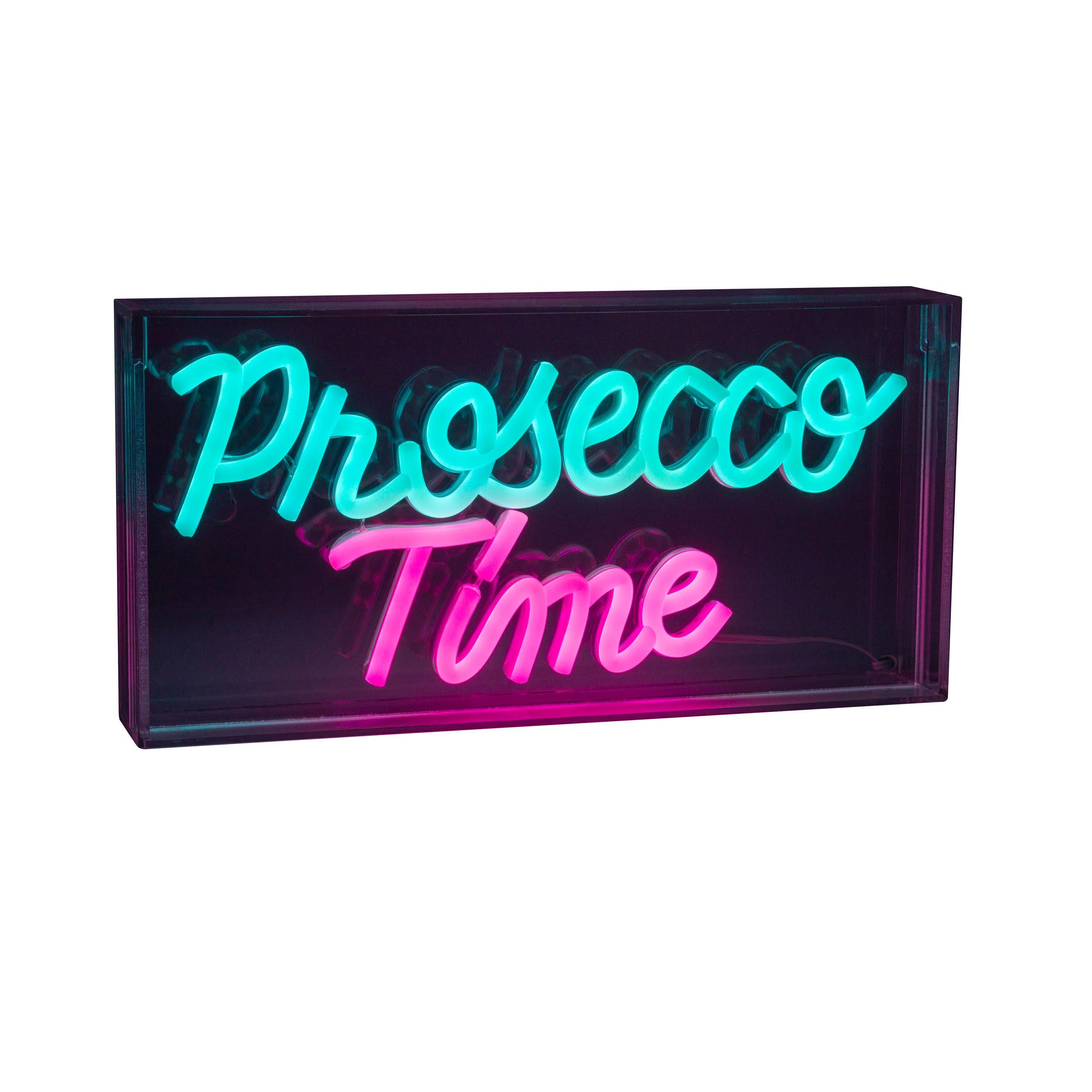LED Schriftleuchte "PROSECCO TIME" Schild mit Tisch- und Wandfunktion