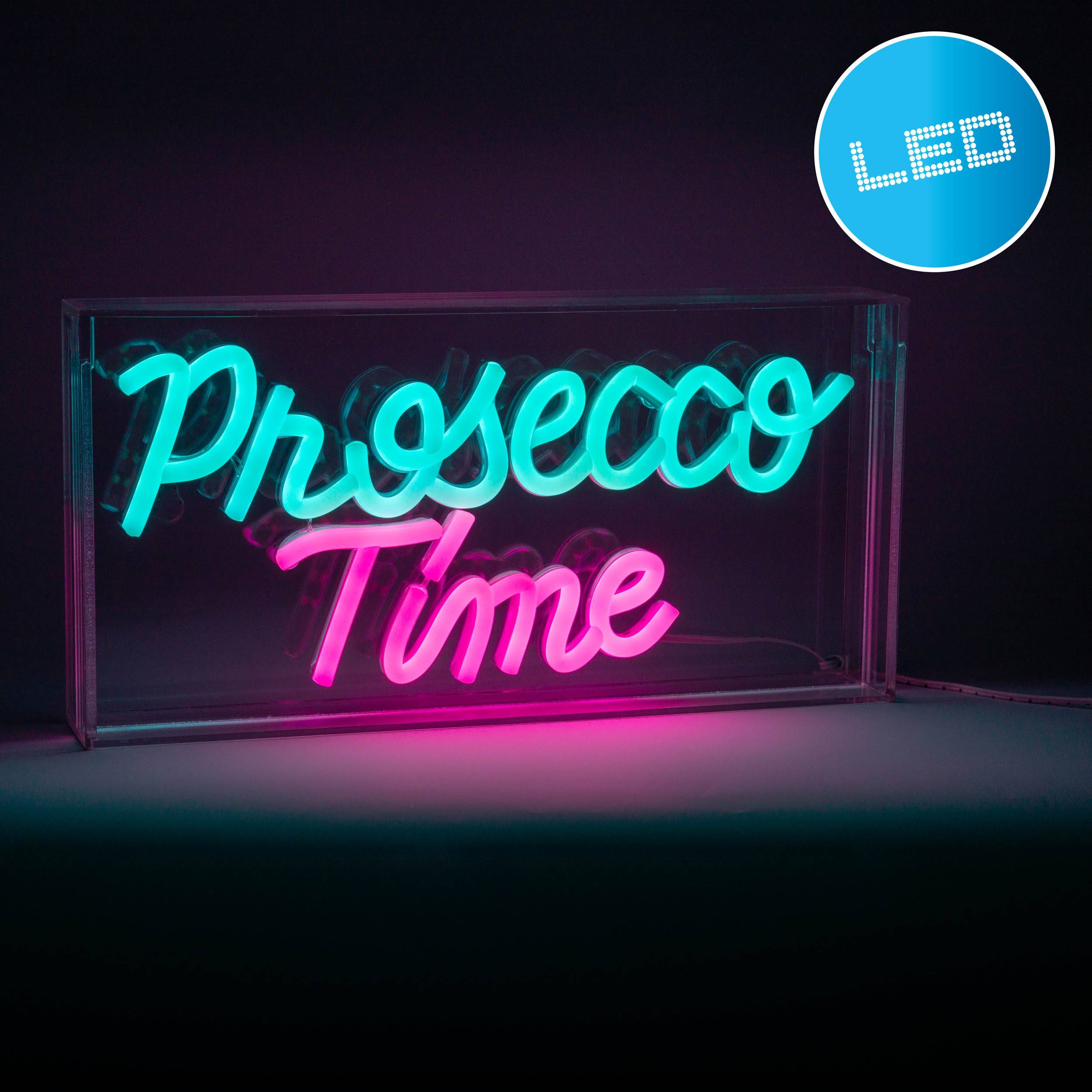 LED Schriftleuchte "PROSECCO TIME" Schild mit Tisch- und Wandfunktion