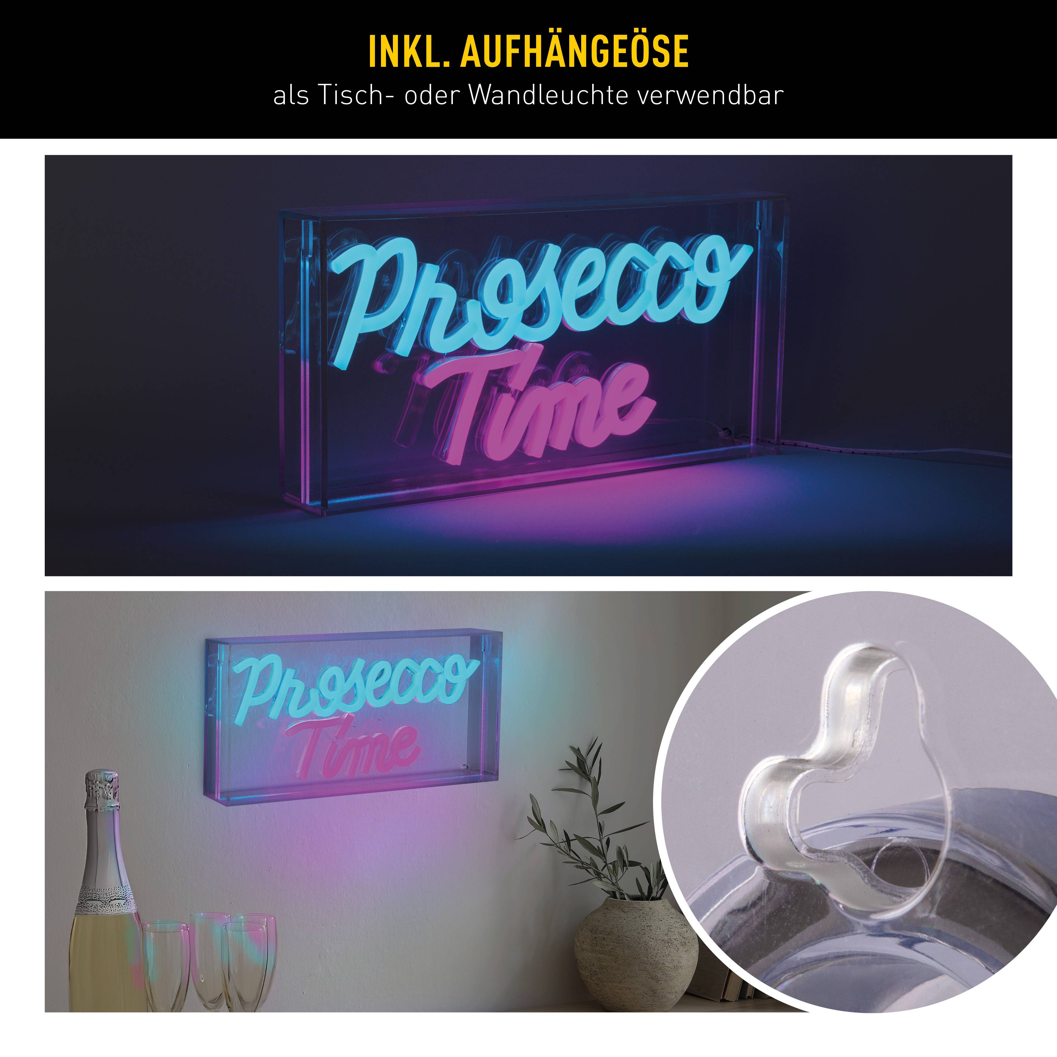 LED Schriftleuchte "PROSECCO TIME" Schild mit Tisch- und Wandfunktion