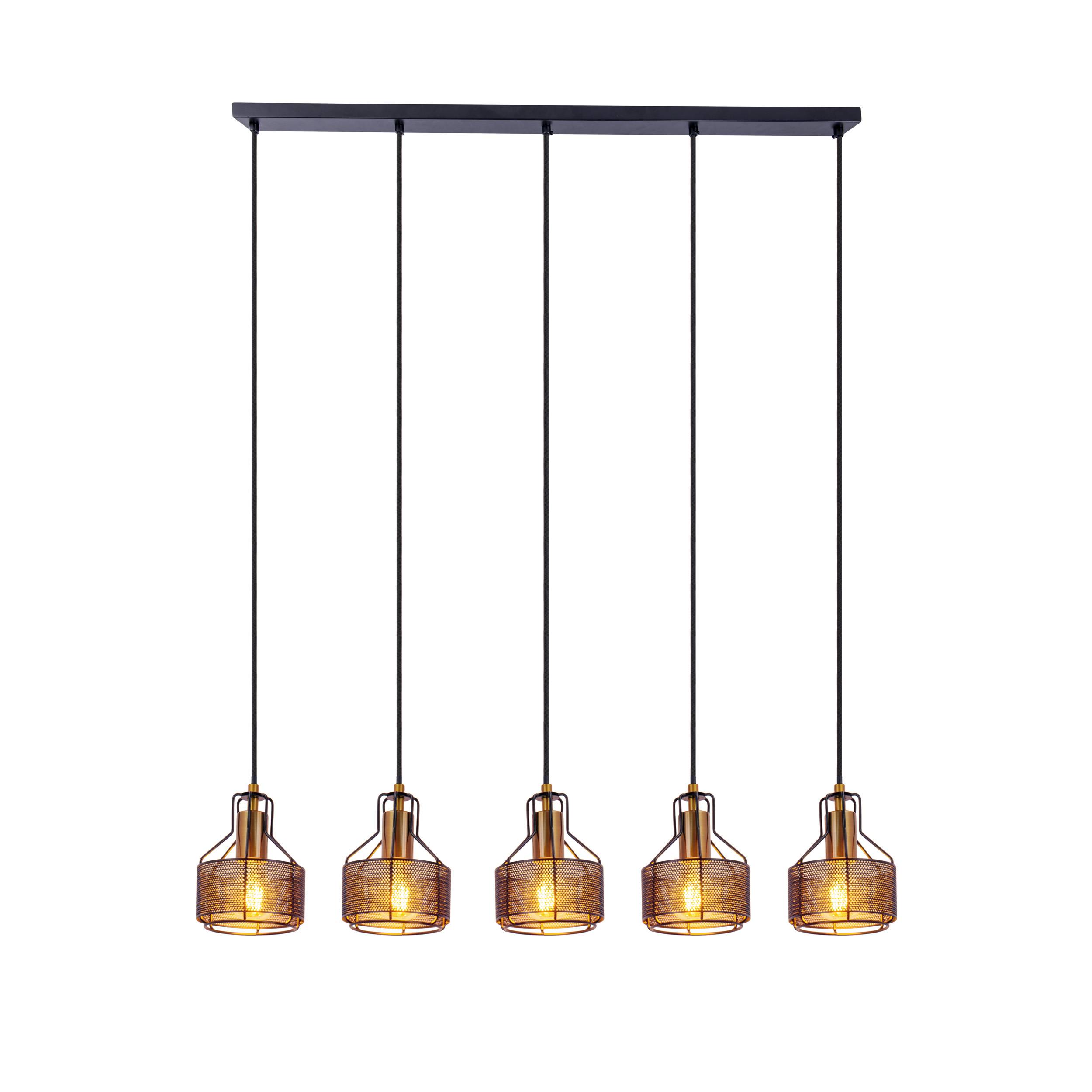 5er Pendelleuchte "FORO" schwarz/golden